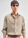 Highlander Men Tan Solid Slim Fit Casual Shirt - Tan - Image 1