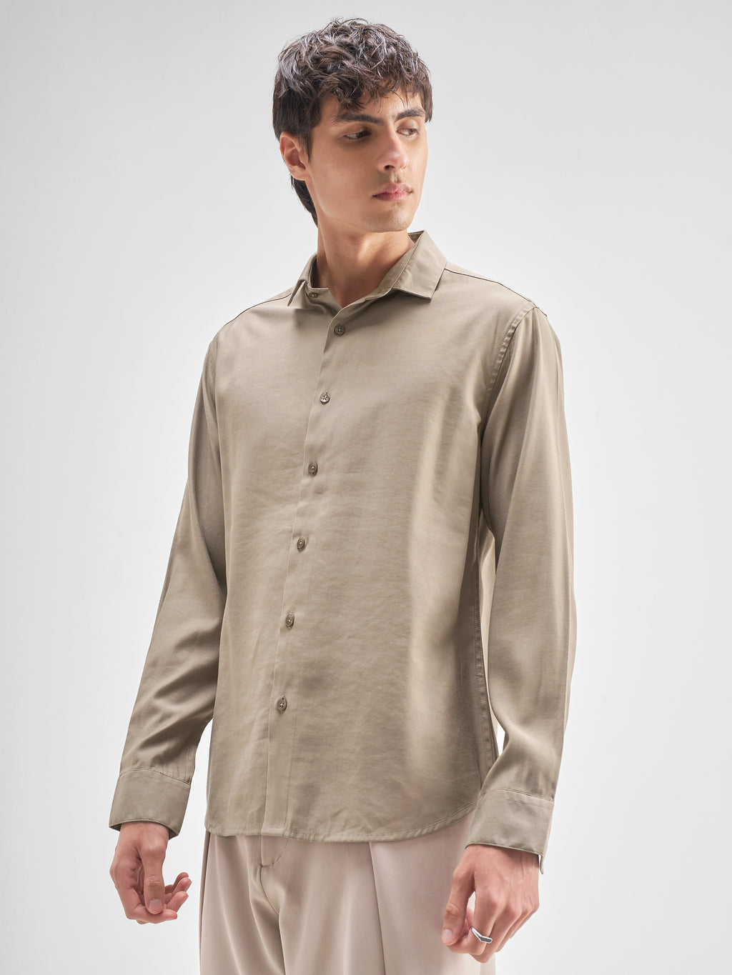 Highlander Men Tan Solid Slim Fit Casual Shirt - Tan - Image 4