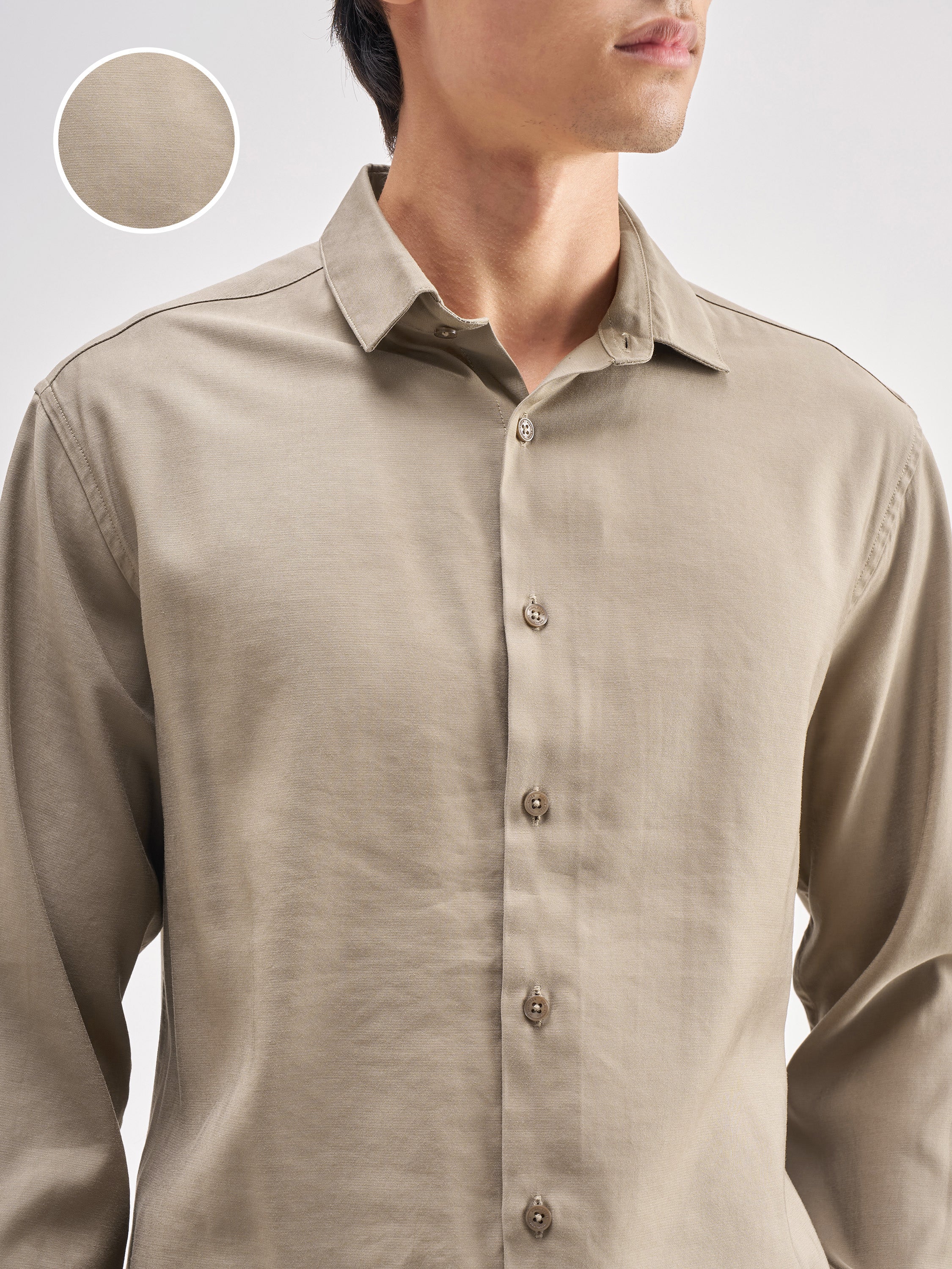 Highlander Men Tan Solid Slim Fit Casual Shirt - Tan - Image 5