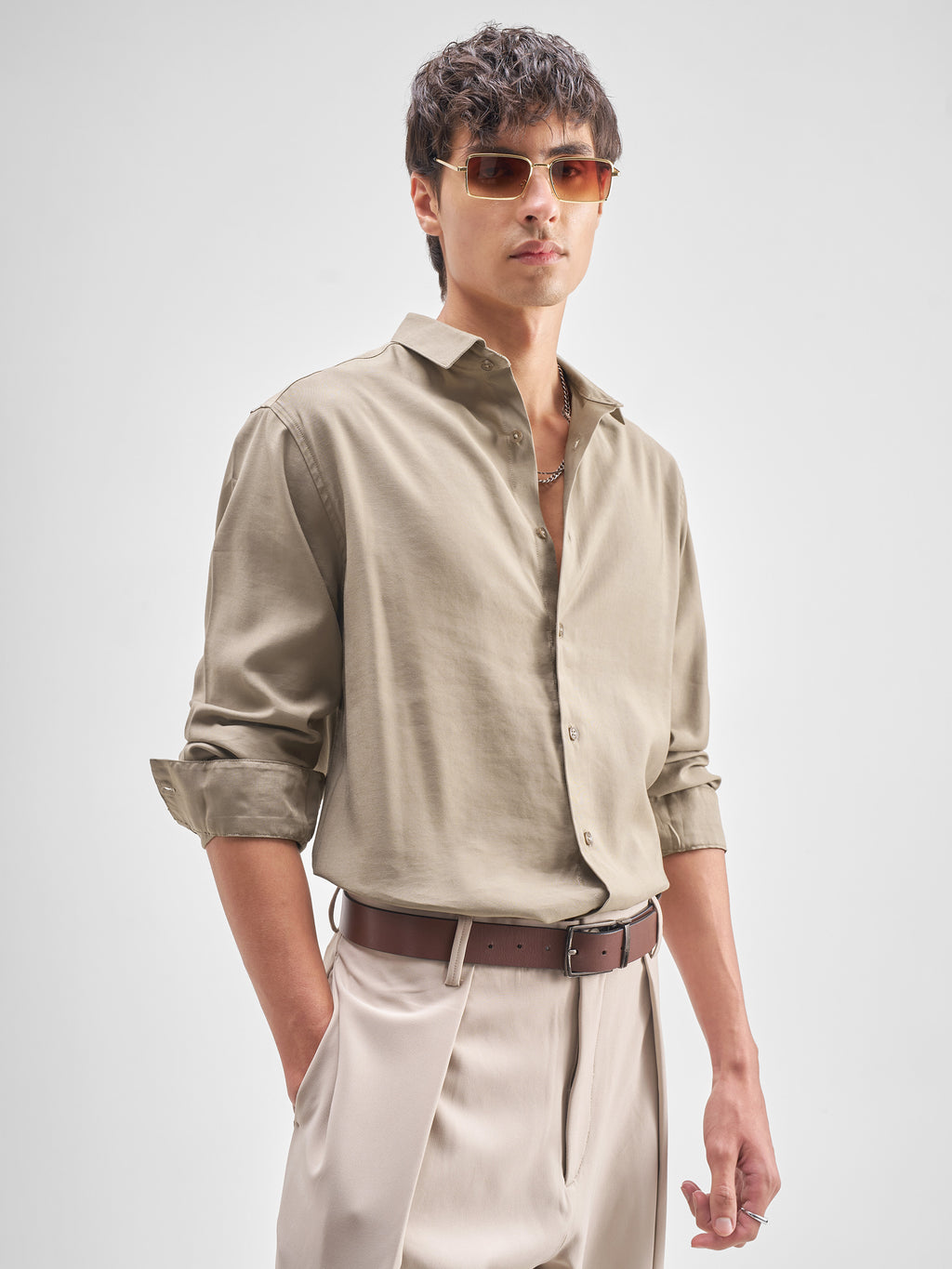 Highlander Men Tan Solid Slim Fit Casual Shirt - Tan - Image 6