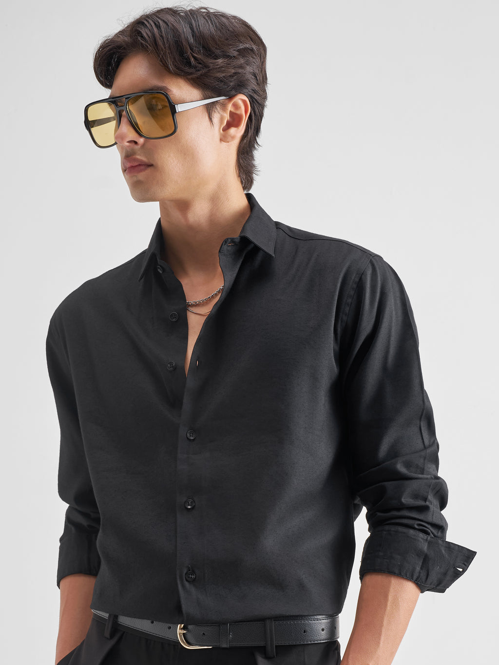 Highlander Men Black Solid Regular Fit Casual Shirt - Black - Image 1