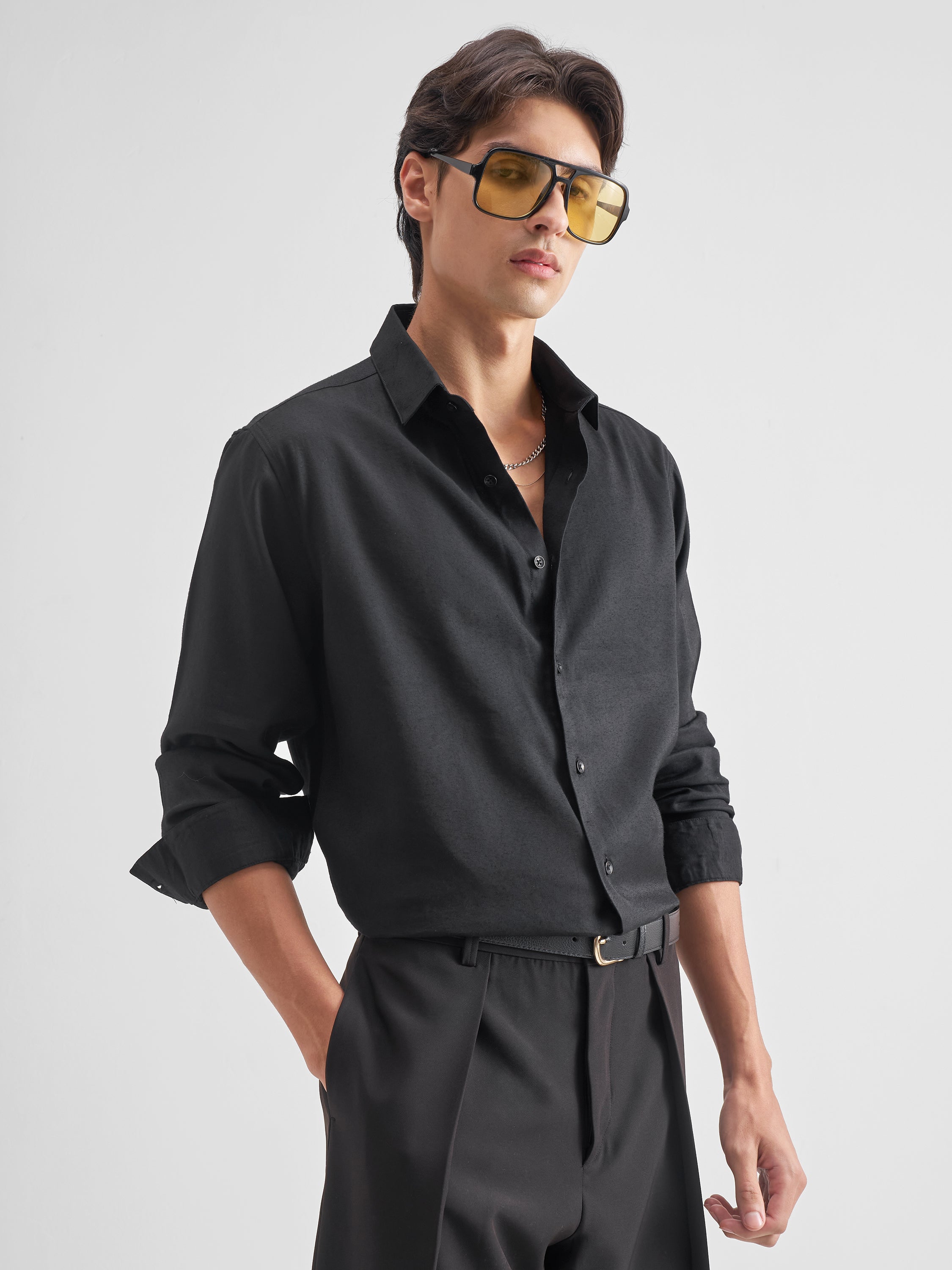 Highlander Men Black Solid Regular Fit Casual Shirt - Black - Image 6