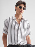 Highlander Men White Striped Relaxed Fit Casual Shirt - White - Image 1