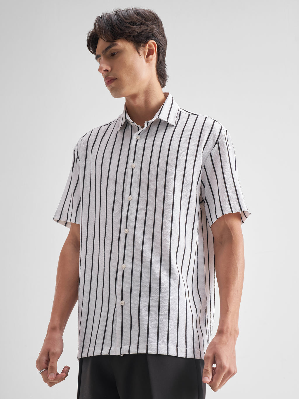 Highlander Men White Striped Relaxed Fit Casual Shirt - White - Image 4