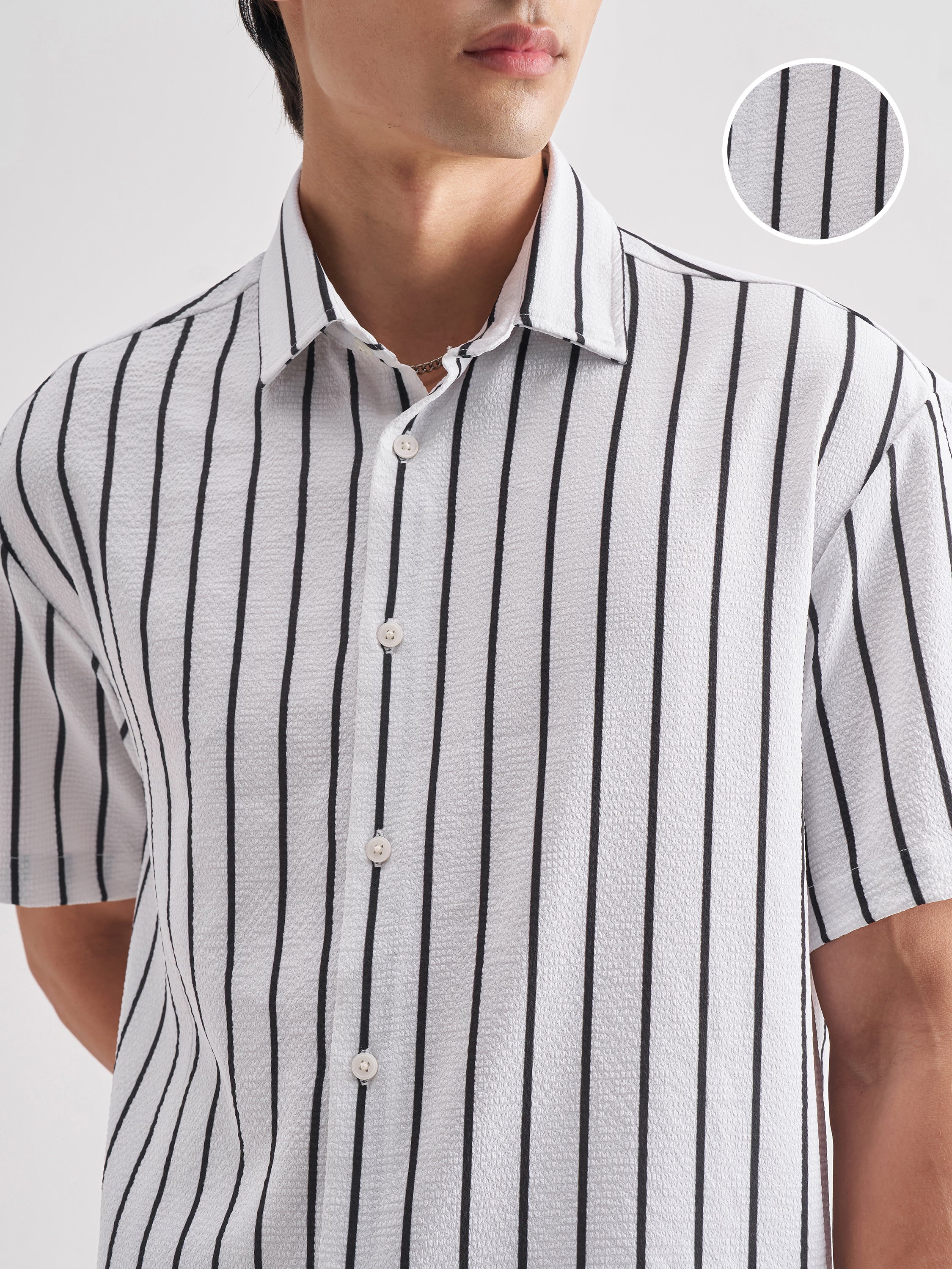 Highlander Men White Striped Relaxed Fit Casual Shirt - White - Image 5