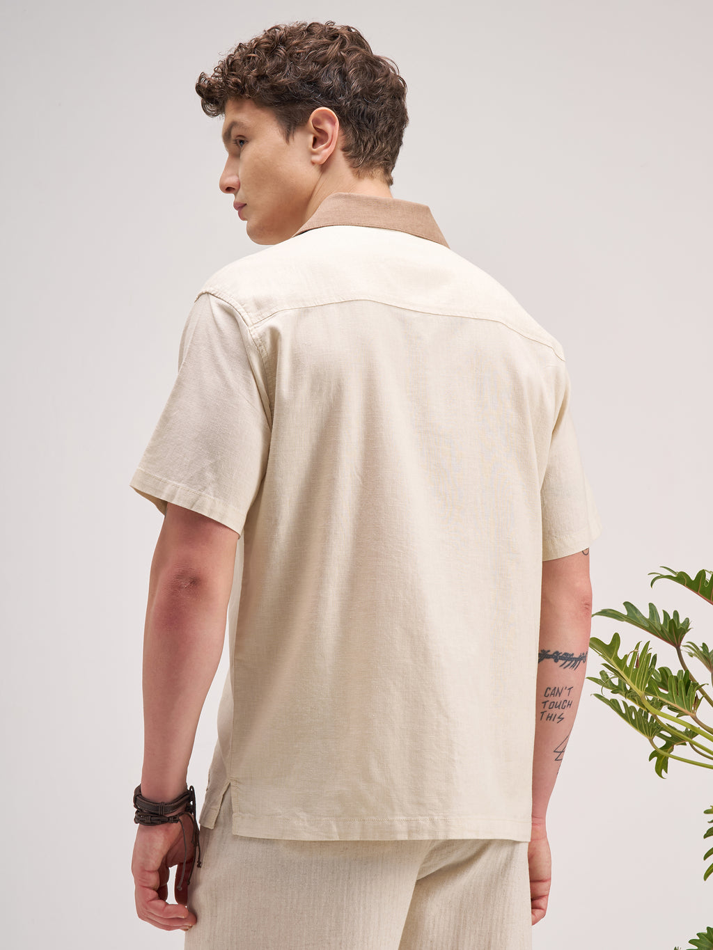 Highlander Men Cream Self Design Regular Fit Casual Shirt - Cream - Image 3