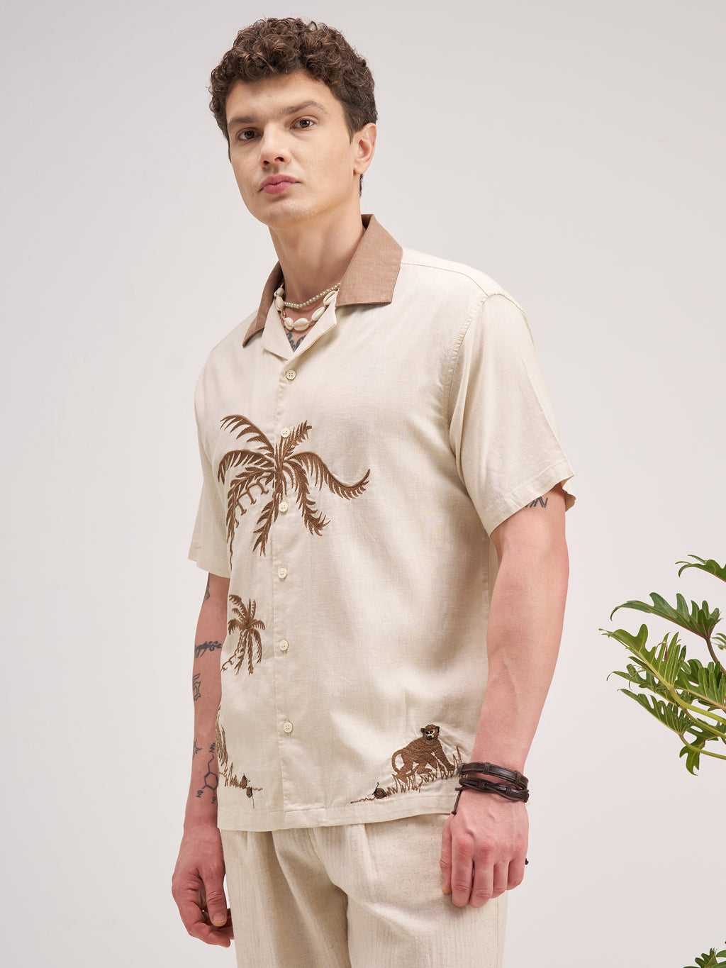 Highlander Men Cream Self Design Regular Fit Casual Shirt - Cream - Image 4