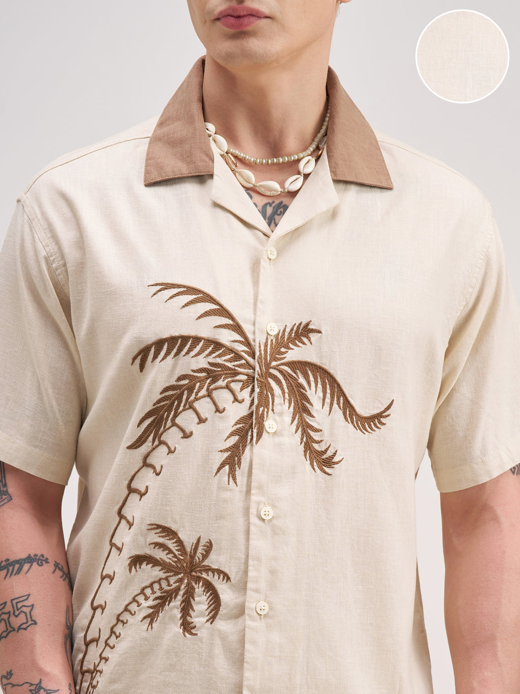 Highlander Men Cream Self Design Regular Fit Casual Shirt - Cream - Image 5