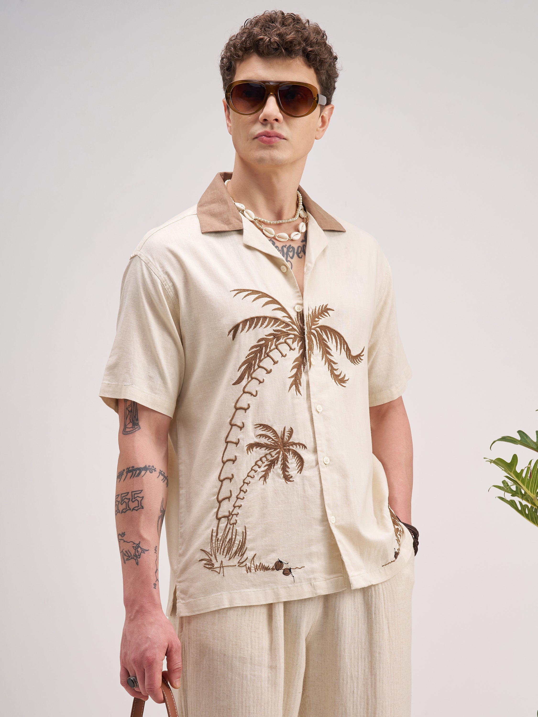 Highlander Men Cream Self Design Regular Fit Casual Shirt - Cream - Image 6
