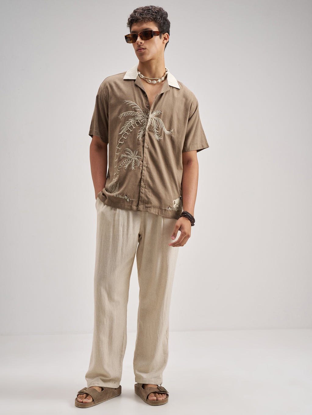 Highlander Men Brown Embroidered Relaxed Fit Casual Shirt - Brown - Image 2
