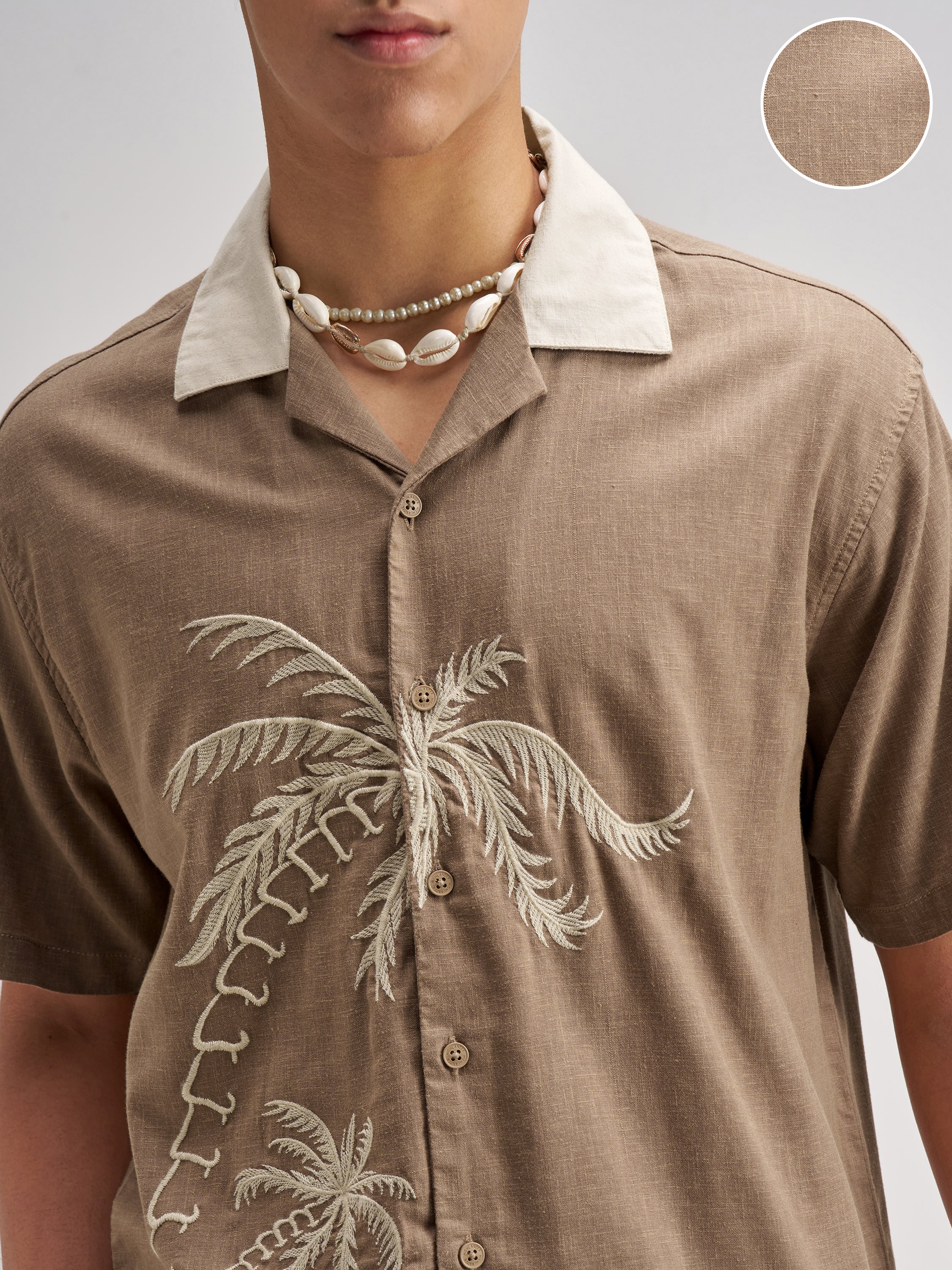 Highlander Men Brown Embroidered Relaxed Fit Casual Shirt - Brown - Image 5