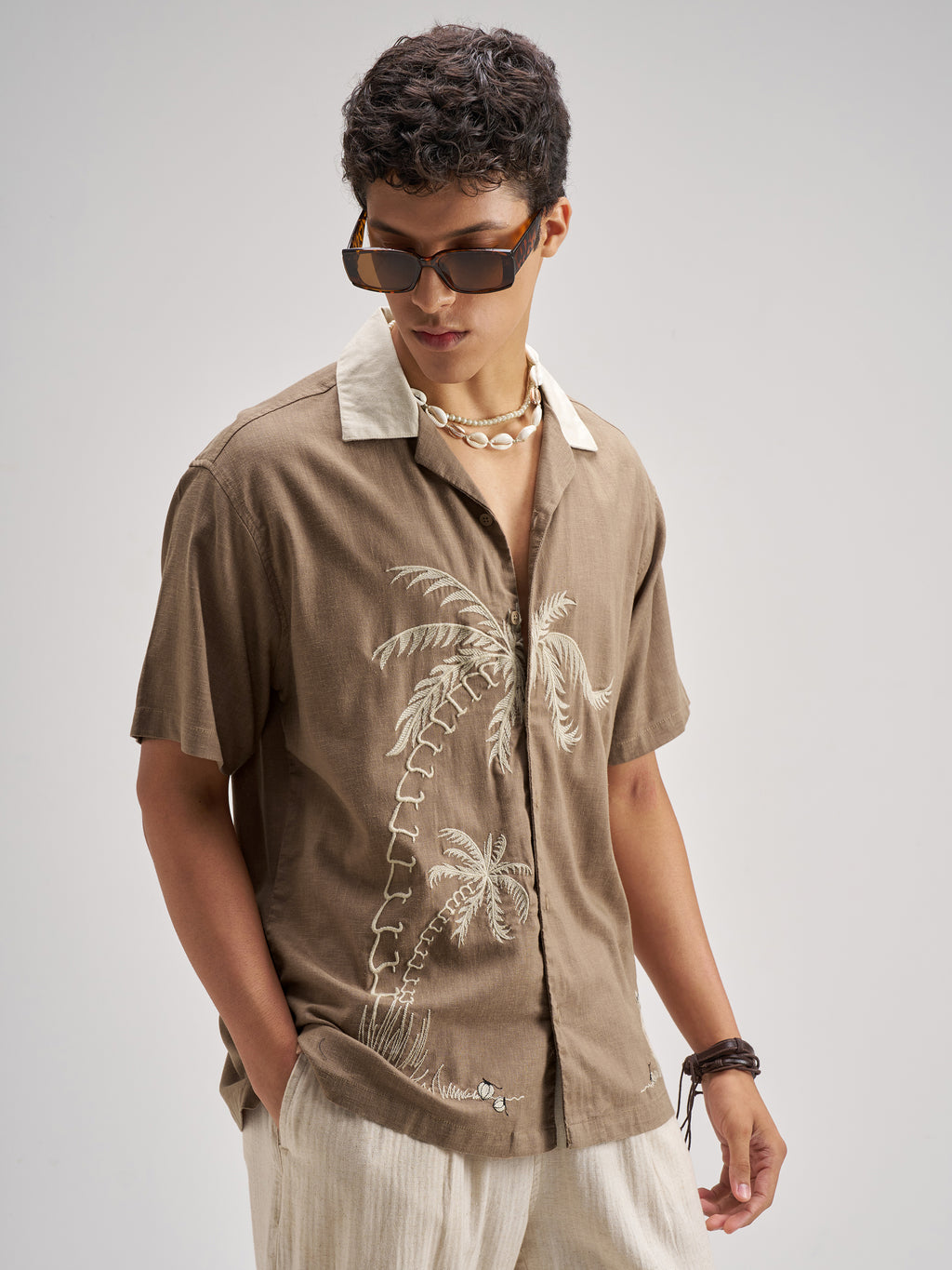 Highlander Men Brown Embroidered Relaxed Fit Casual Shirt - Brown - Image 6