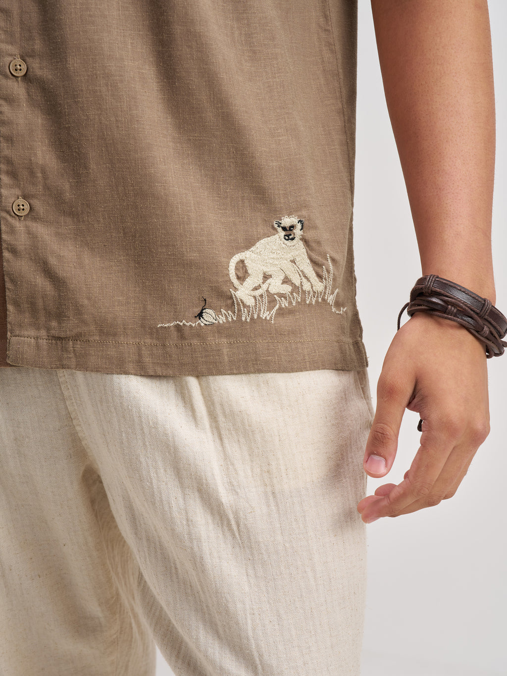 Highlander Men Brown Embroidered Relaxed Fit Casual Shirt - Brown - Image 7