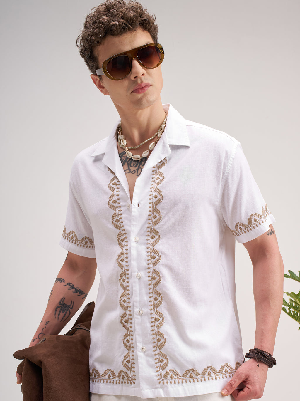 Highlander Men White Self Design Regular Fit Casual Shirt - White - Image 1