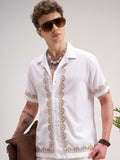 Highlander Men White Self Design Regular Fit Casual Shirt - White - Image 1