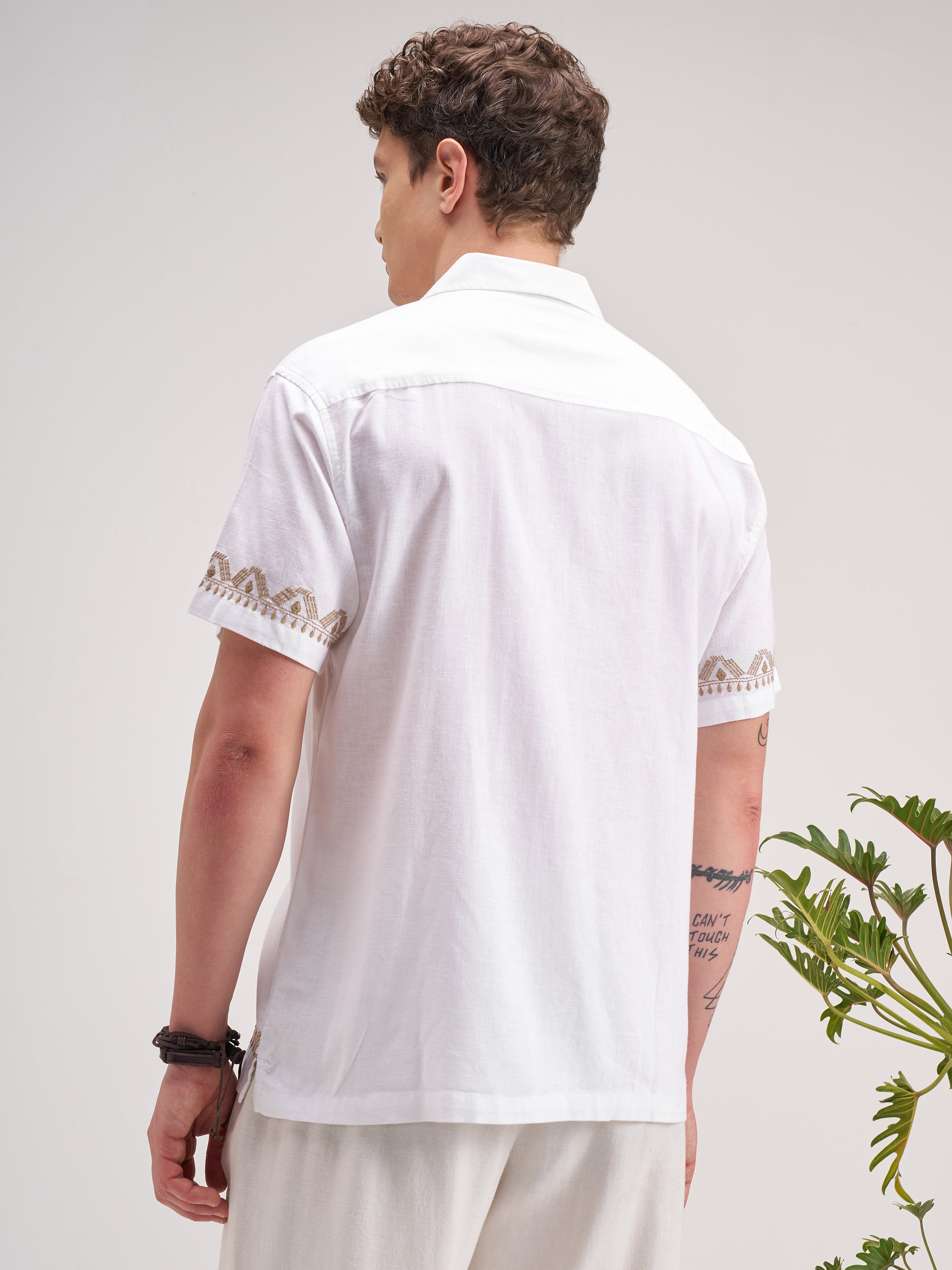 Highlander Men White Self Design Regular Fit Casual Shirt - White - Image 3