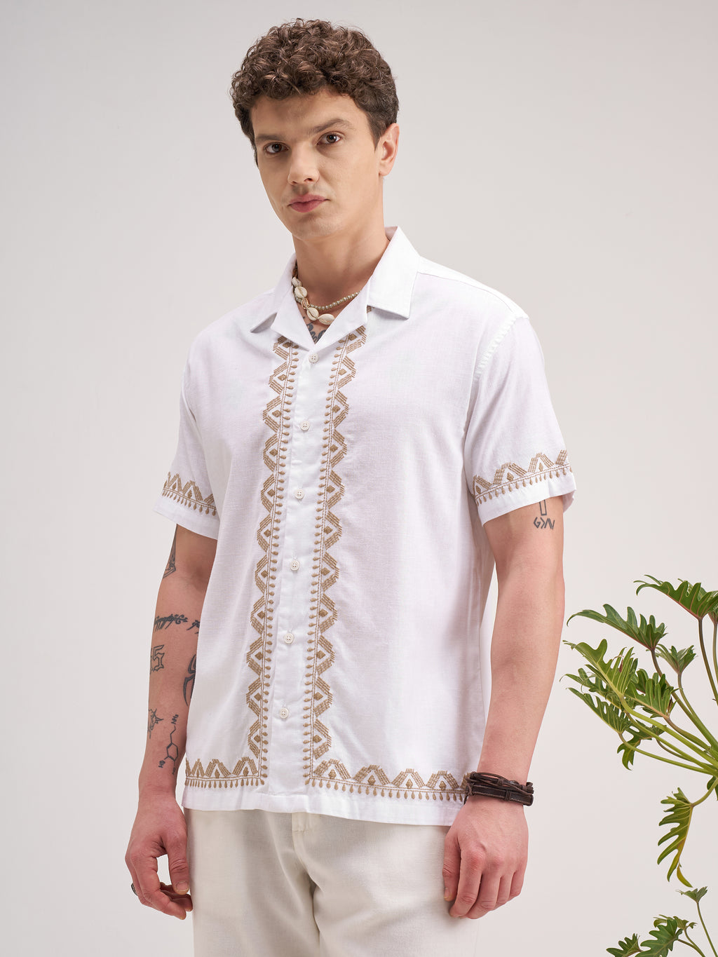 Highlander Men White Self Design Regular Fit Casual Shirt - White - Image 4