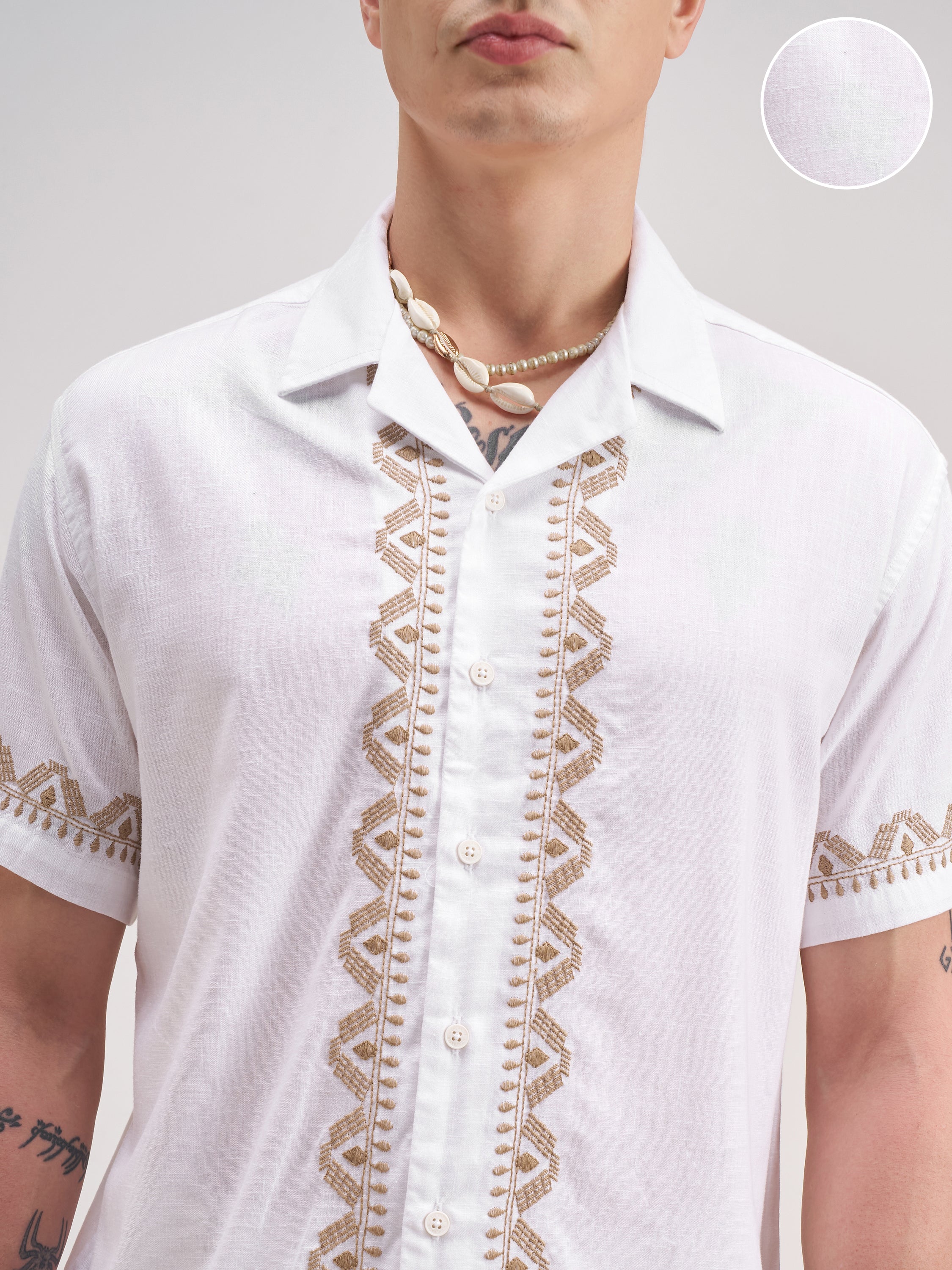 Highlander Men White Self Design Regular Fit Casual Shirt - White - Image 5
