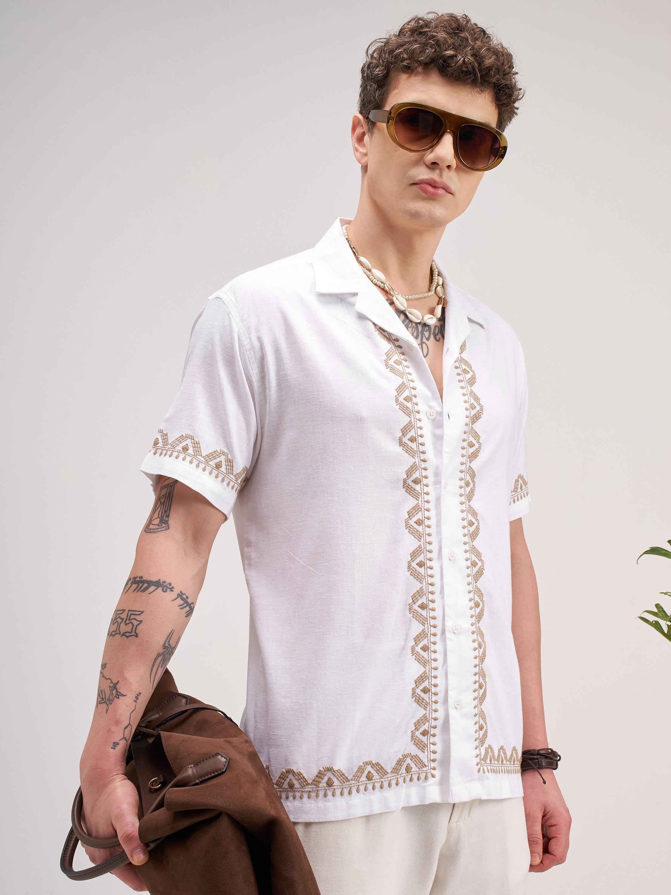 Highlander Men White Self Design Regular Fit Casual Shirt - White - Image 6