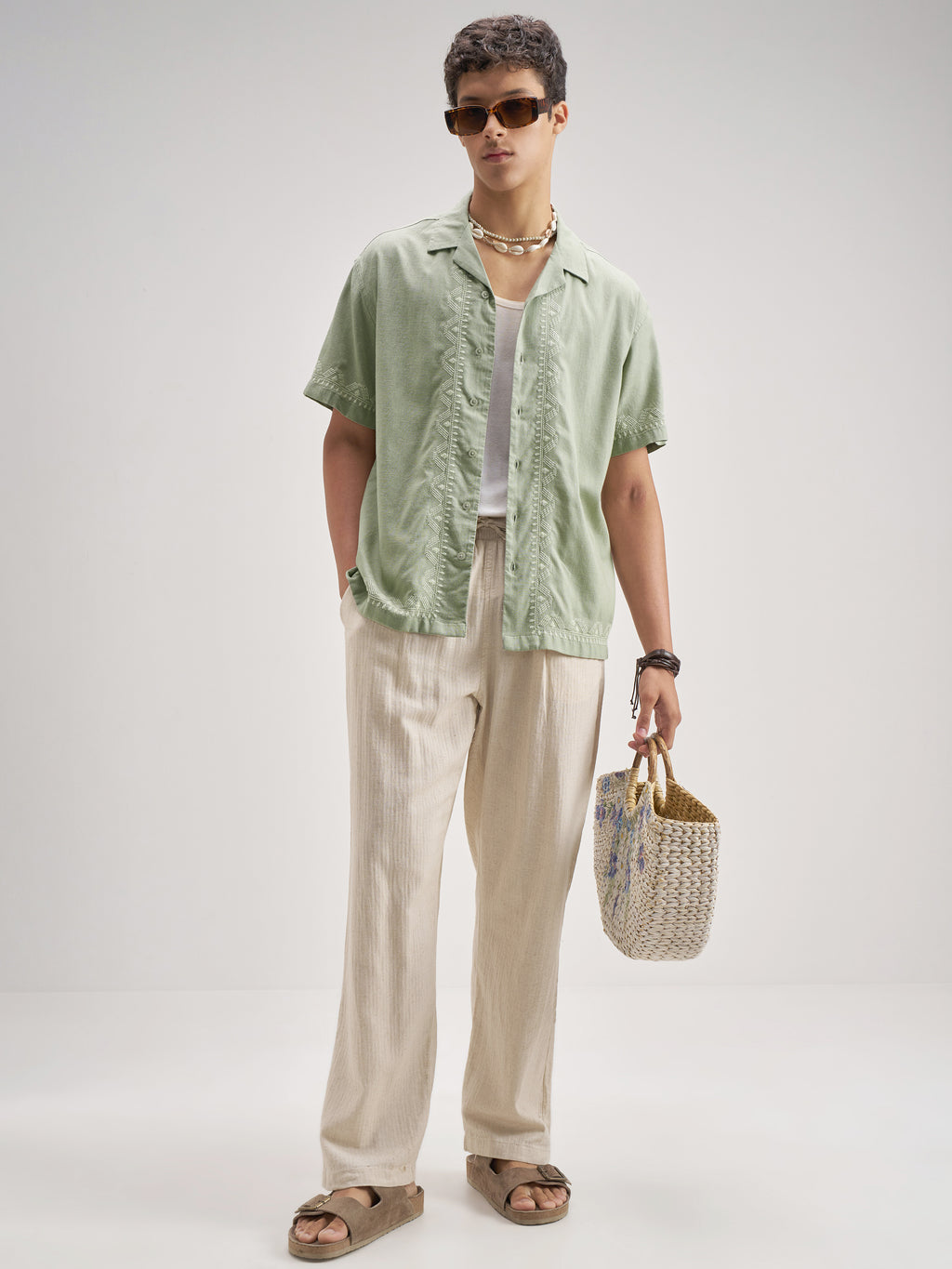 Highlander Men Green Embroidered Relaxed Fit Casual Shirt - Green - Image 2