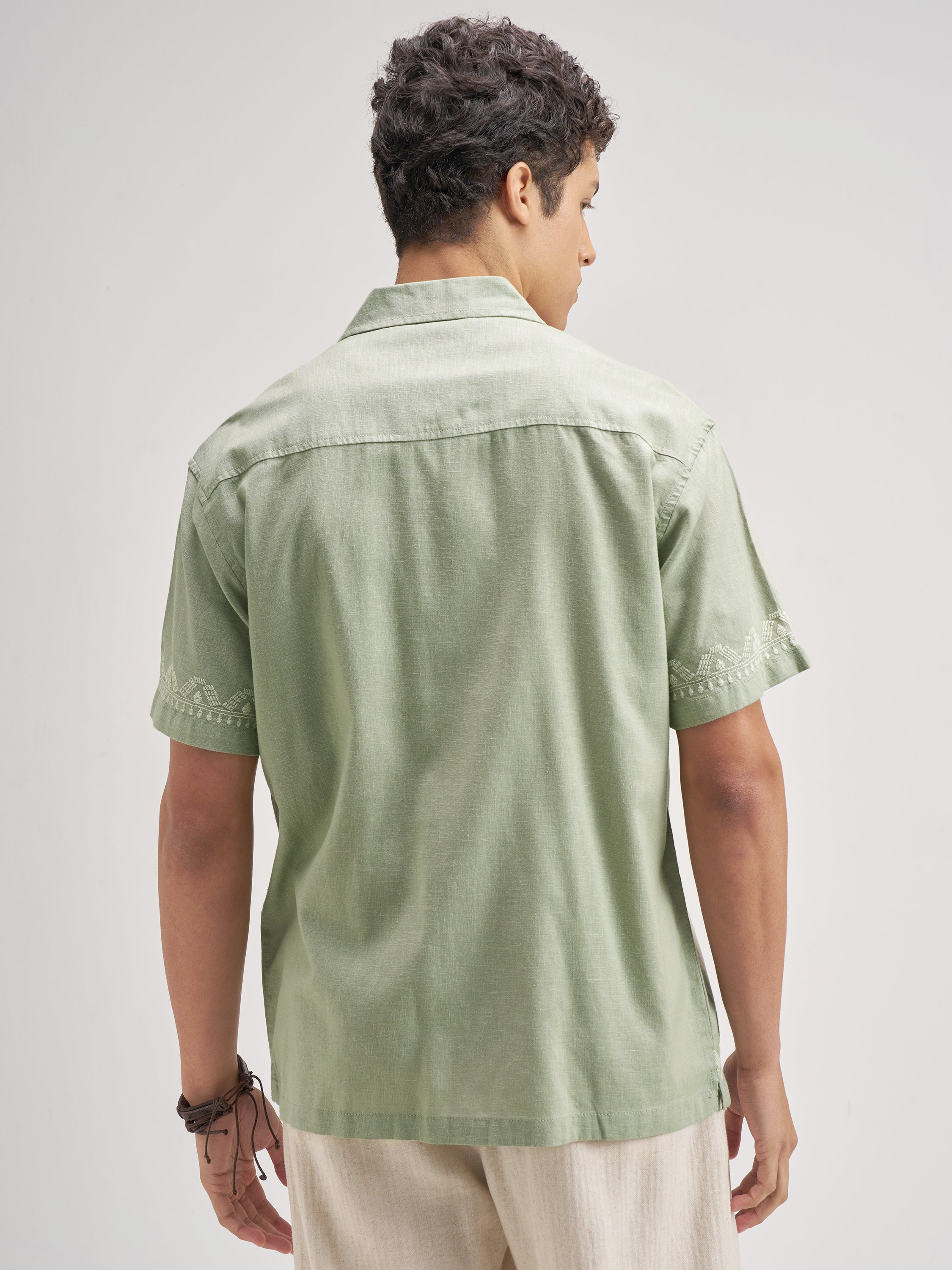 Highlander Men Green Embroidered Relaxed Fit Casual Shirt - Green - Image 3