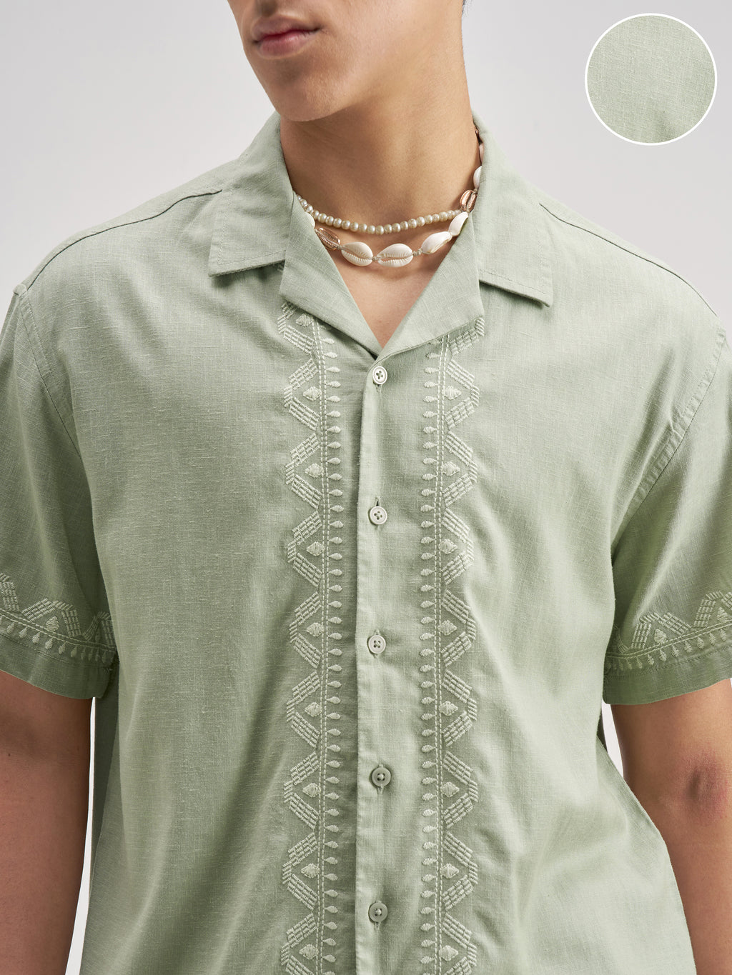 Highlander Men Green Embroidered Relaxed Fit Casual Shirt - Green - Image 5