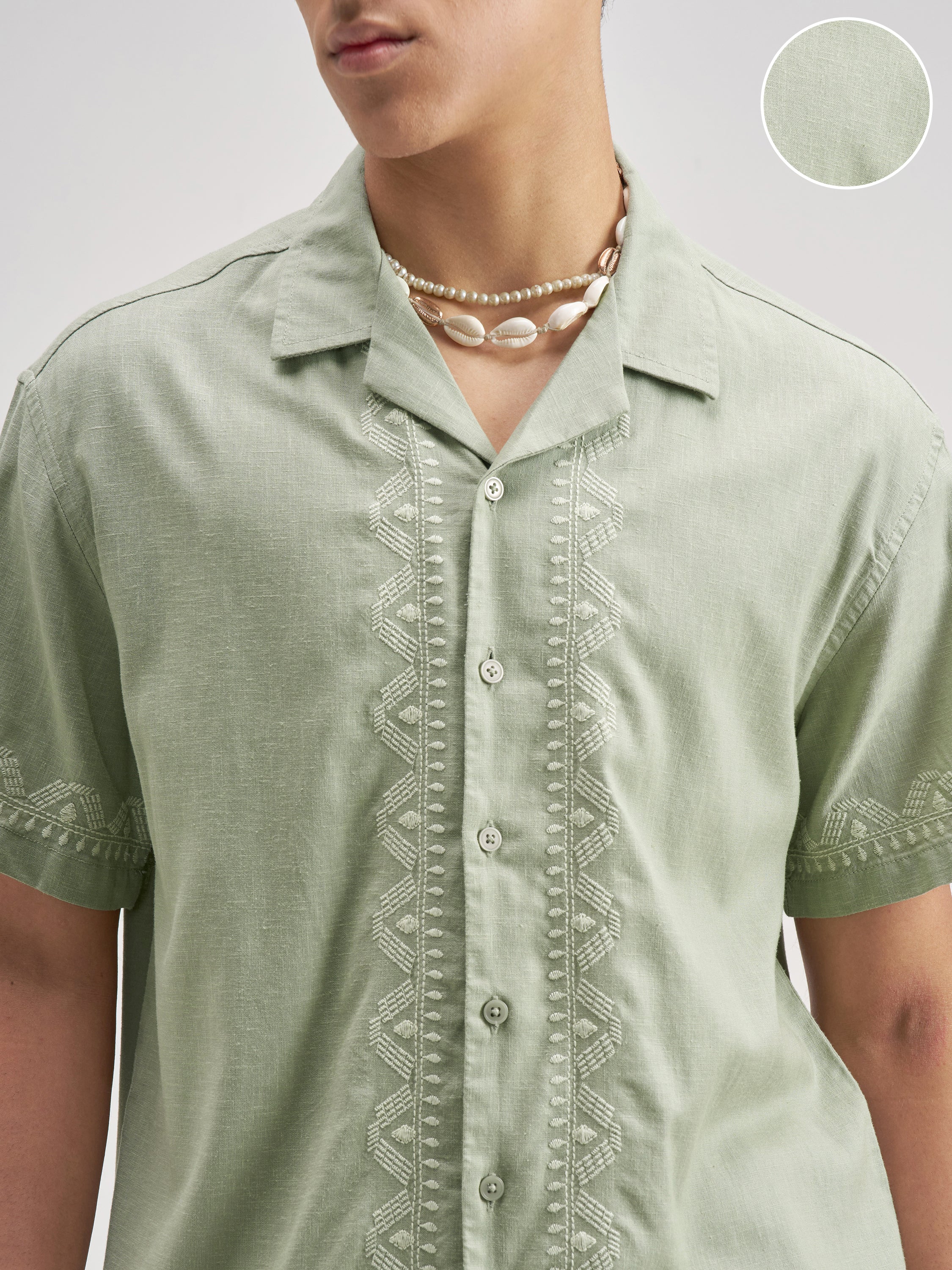 Highlander Men Green Embroidered Relaxed Fit Casual Shirt - Green - Image 5