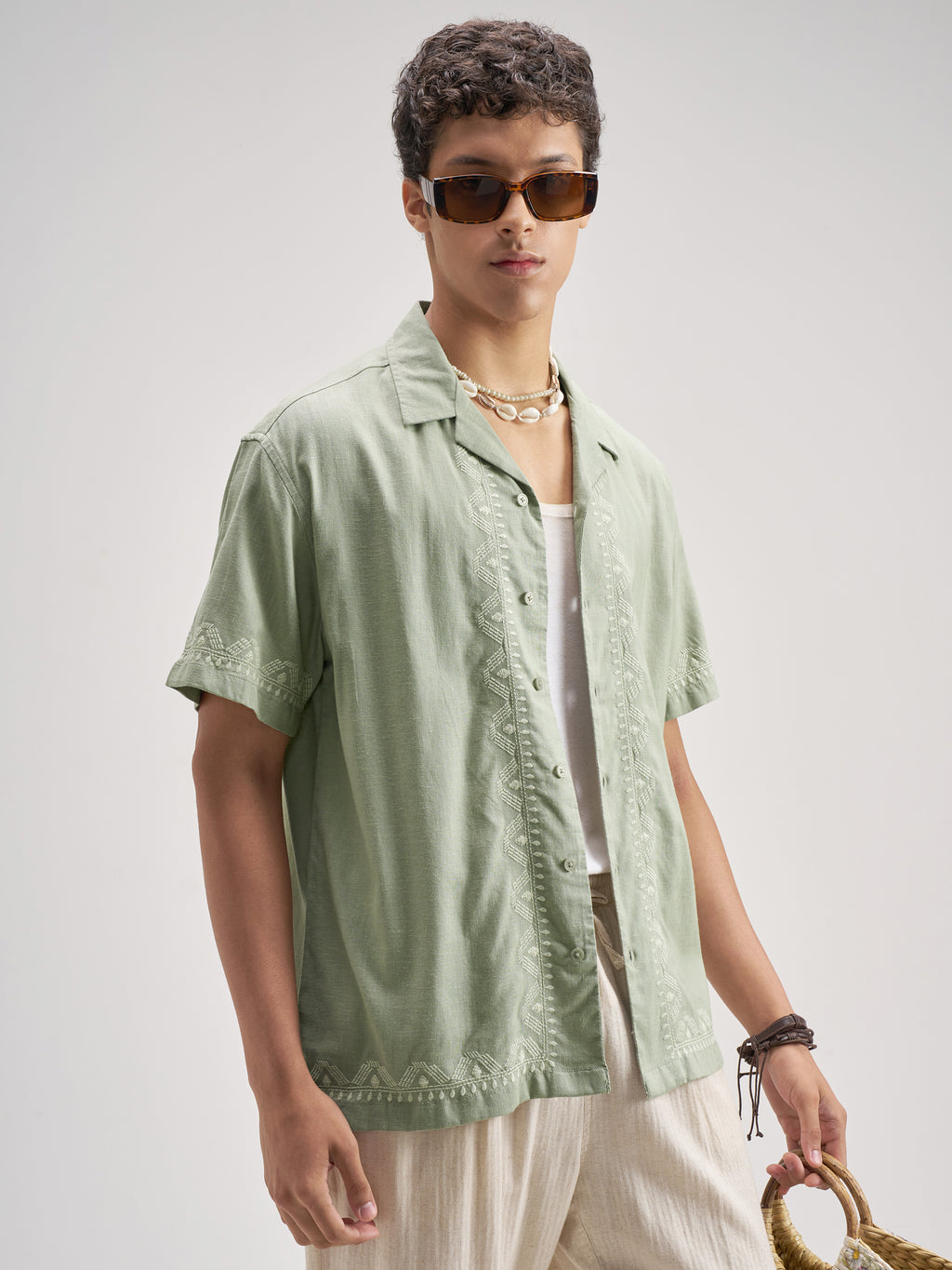 Highlander Men Green Embroidered Relaxed Fit Casual Shirt - Green - Image 6