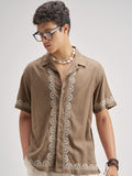 Highlander Men Brown Embroidered Relaxed Fit Casual Shirt - Brown - Image 1