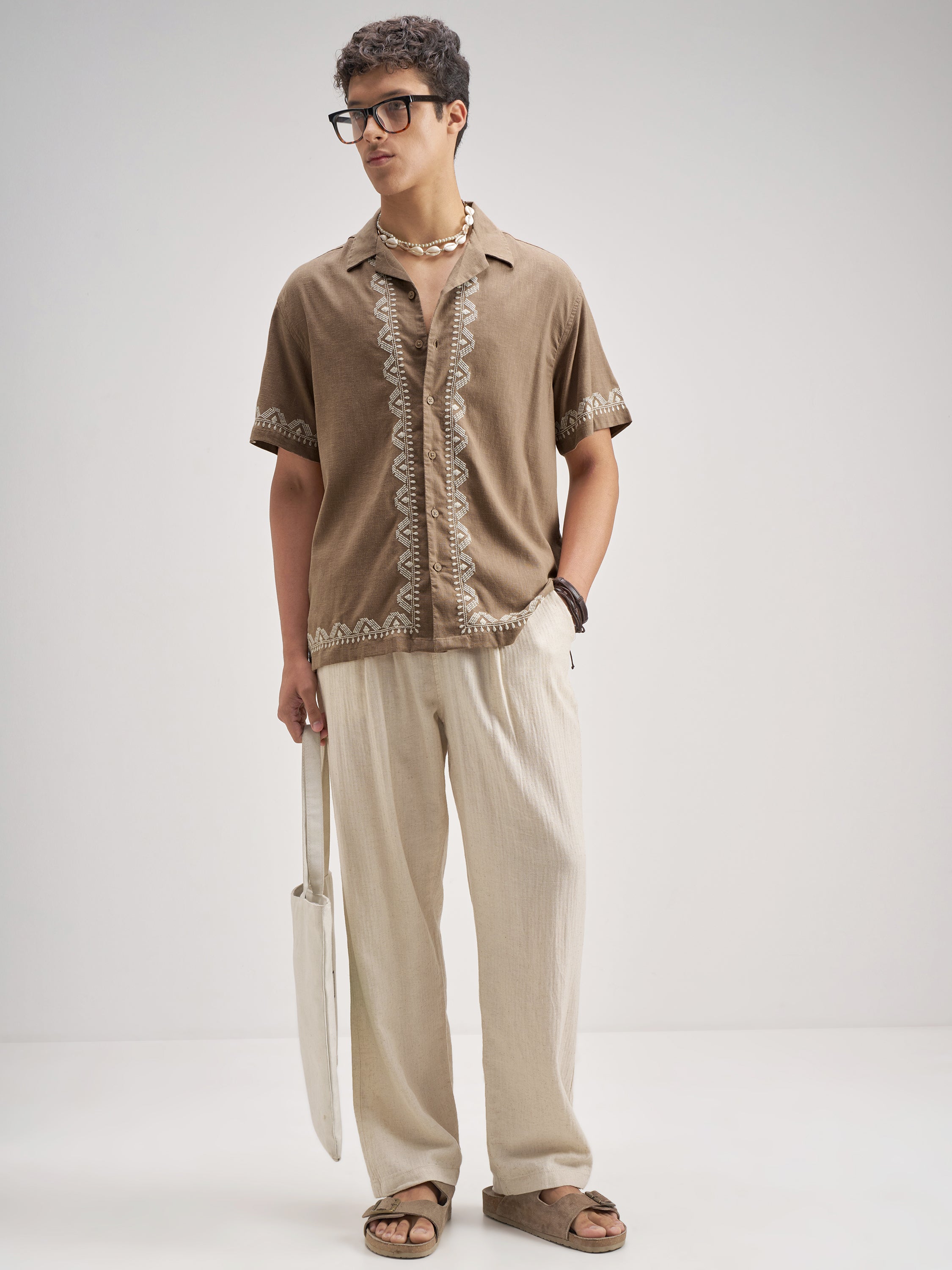 Highlander Men Brown Embroidered Relaxed Fit Casual Shirt - Brown - Image 2