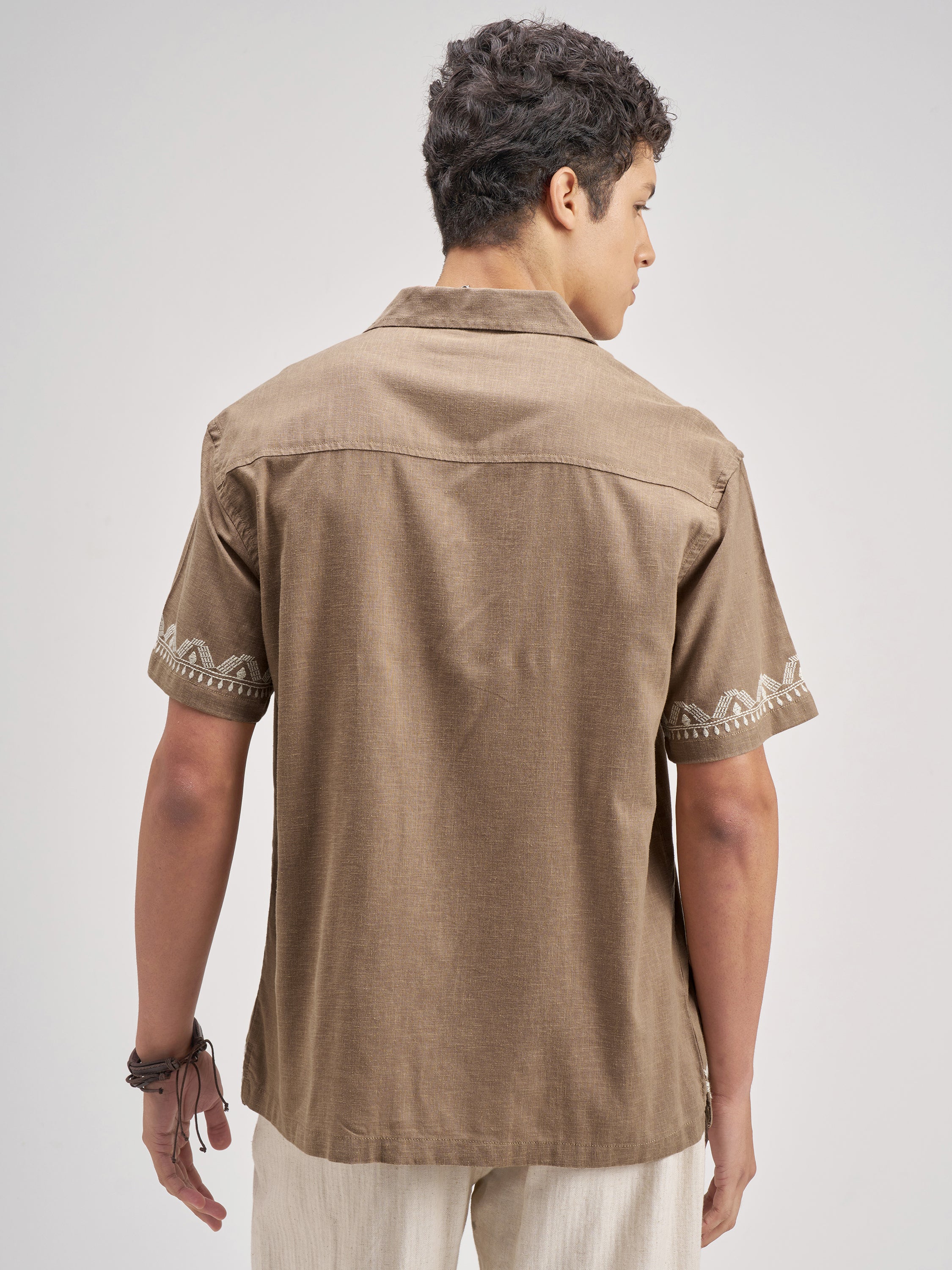 Highlander Men Brown Embroidered Relaxed Fit Casual Shirt - Brown - Image 3