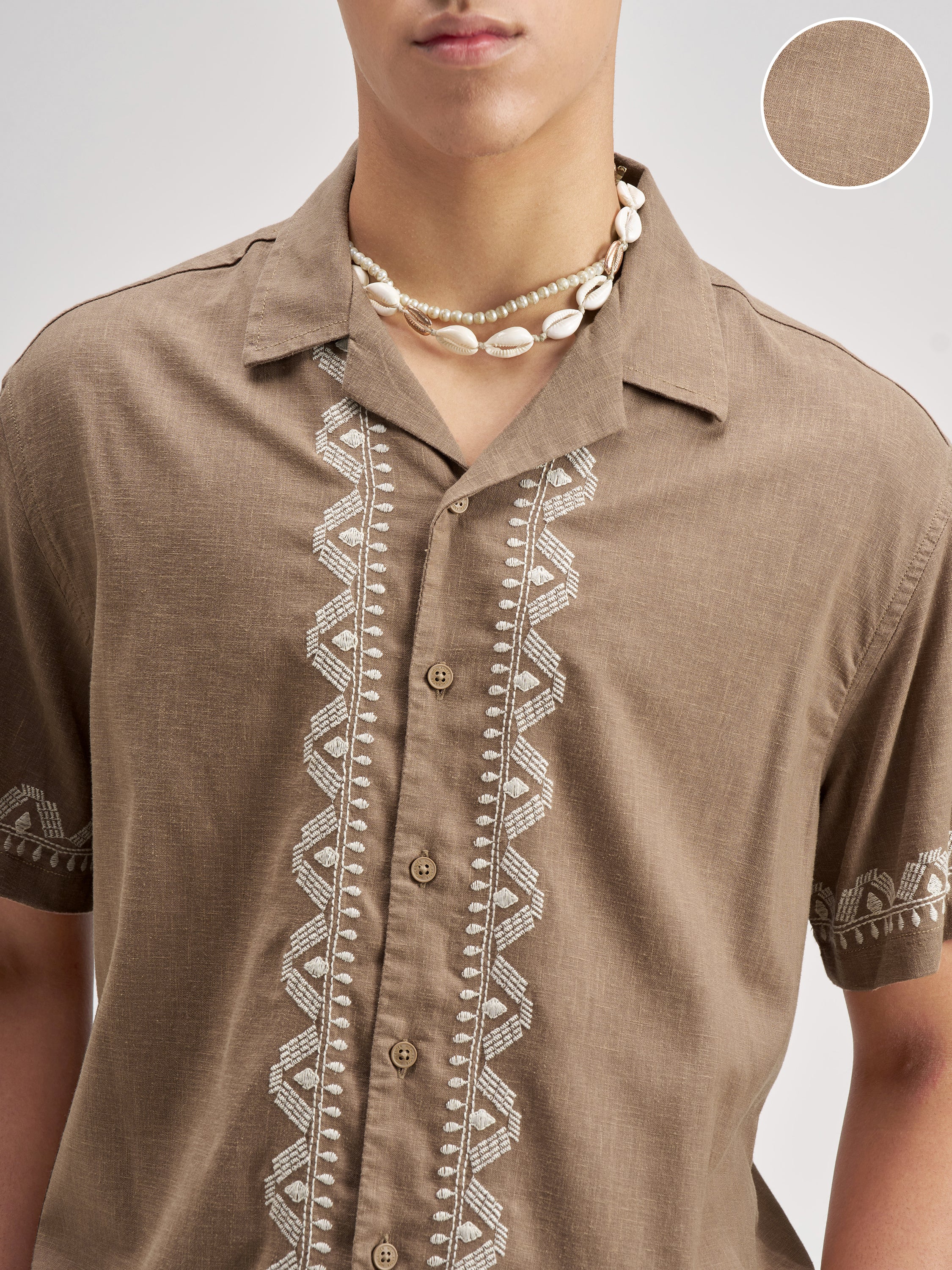 Highlander Men Brown Embroidered Relaxed Fit Casual Shirt - Brown - Image 5