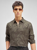 Highlander Men Olive Embroidered Relaxed Fit Casual Shirt - Olive - Image 1