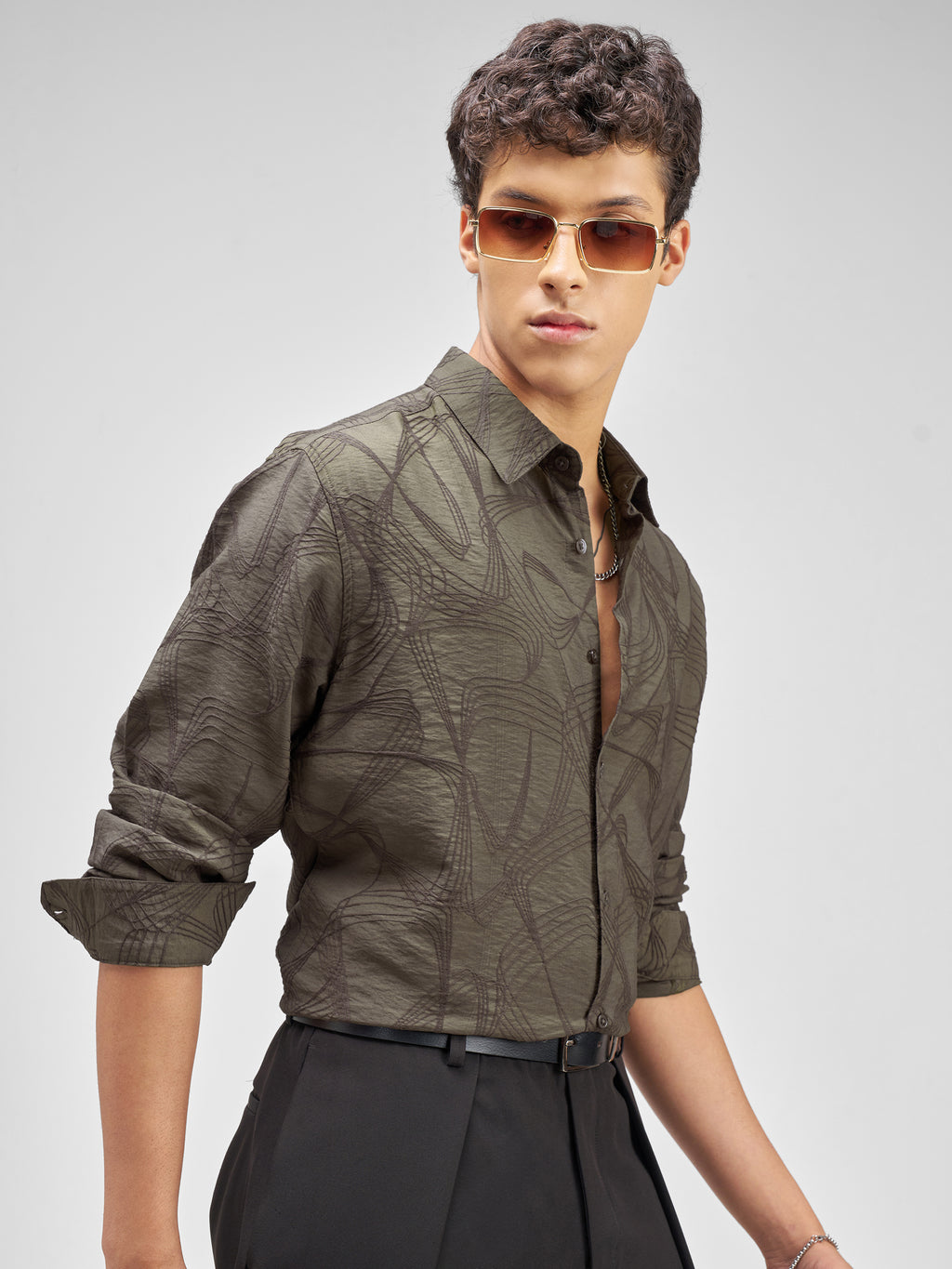 Highlander Men Olive Embroidered Relaxed Fit Casual Shirt - Olive - Image 6