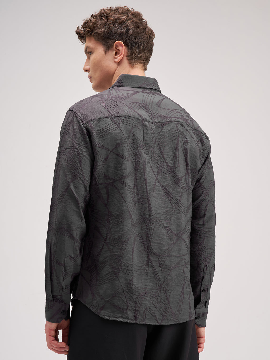Highlander Men Grey Self Design Slim Fit Casual Shirt - Grey - Image 3
