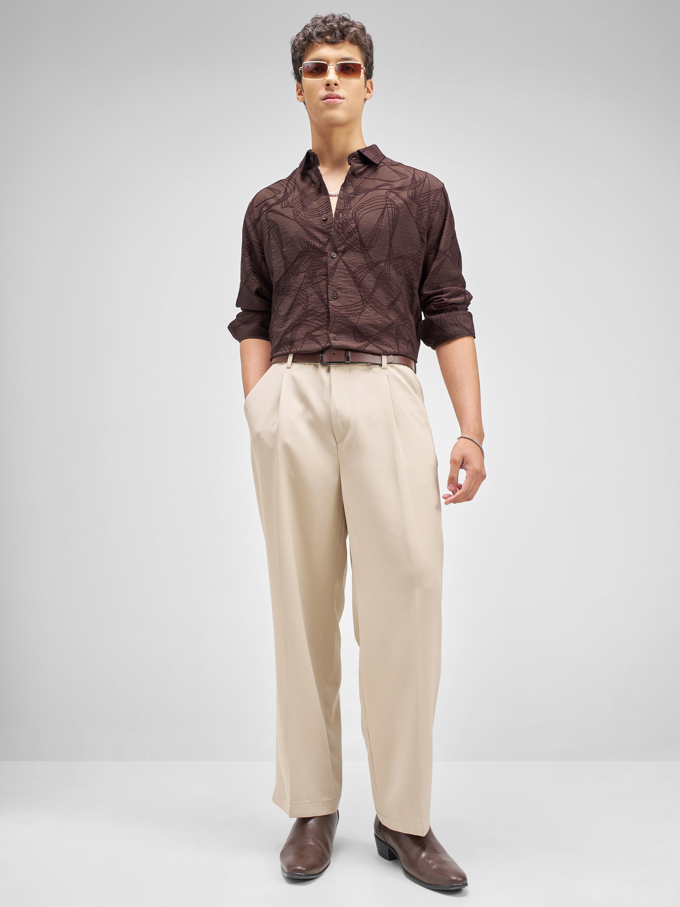 Highlander Men Burgundy Embroidered Relaxed Fit Casual Shirt - Burgundy - Image 2