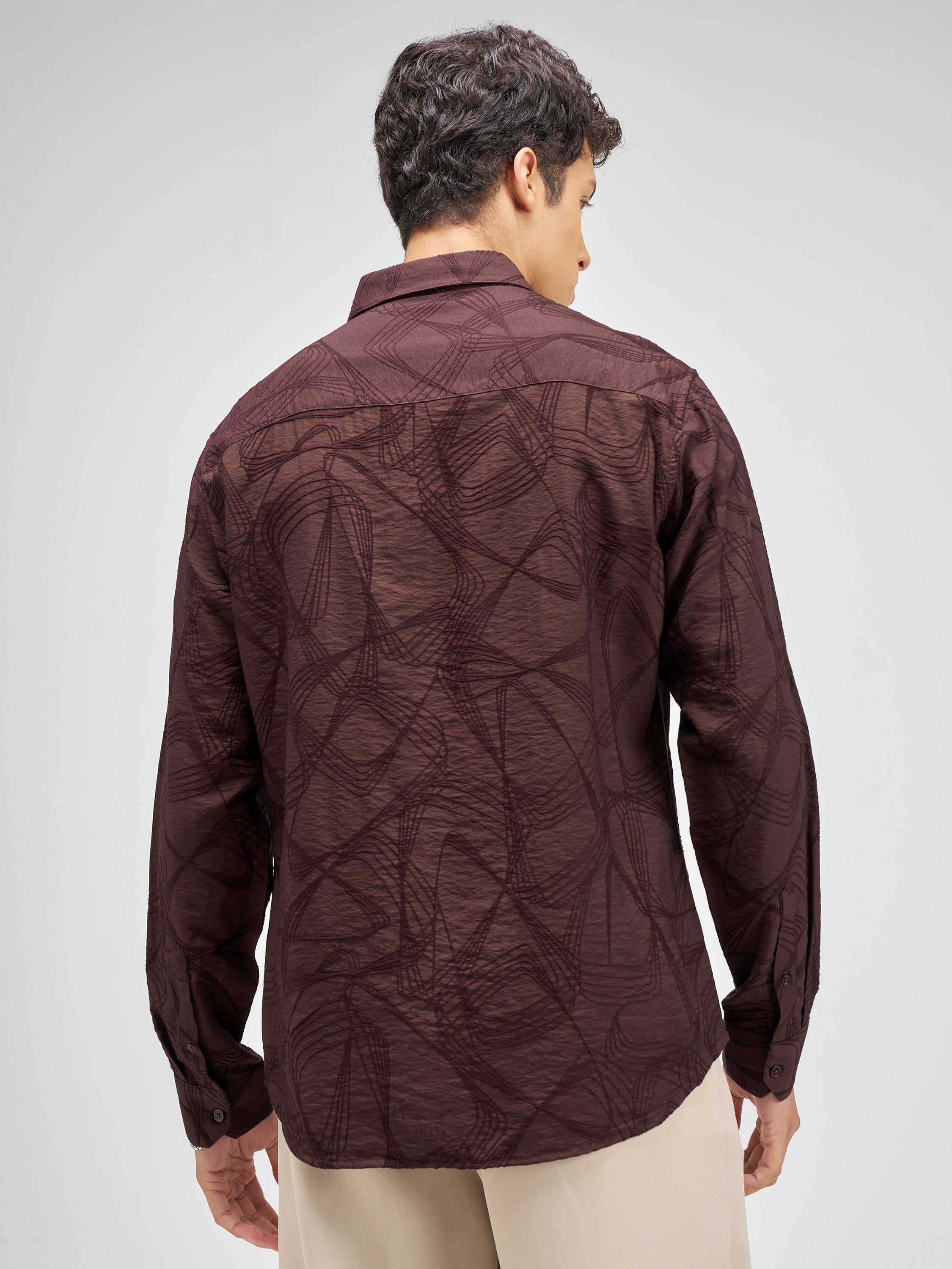 Highlander Men Burgundy Embroidered Relaxed Fit Casual Shirt - Burgundy - Image 3