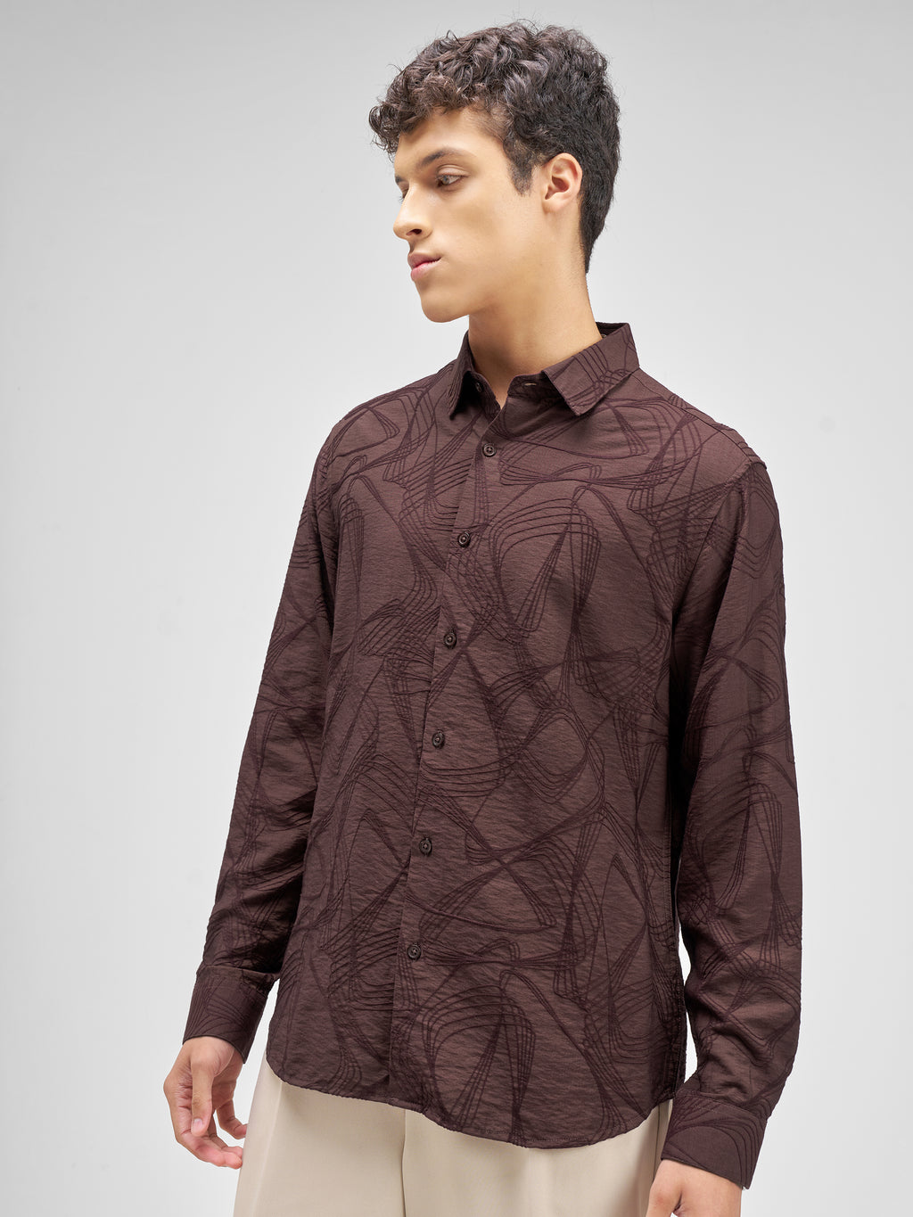 Highlander Men Burgundy Embroidered Relaxed Fit Casual Shirt - Burgundy - Image 4