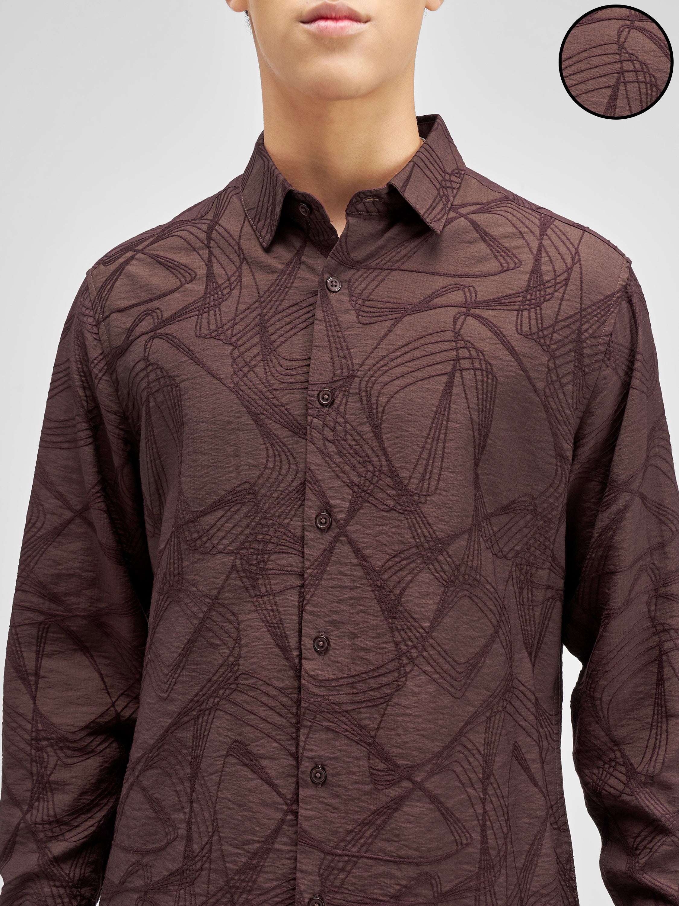 Highlander Men Burgundy Embroidered Relaxed Fit Casual Shirt - Burgundy - Image 5