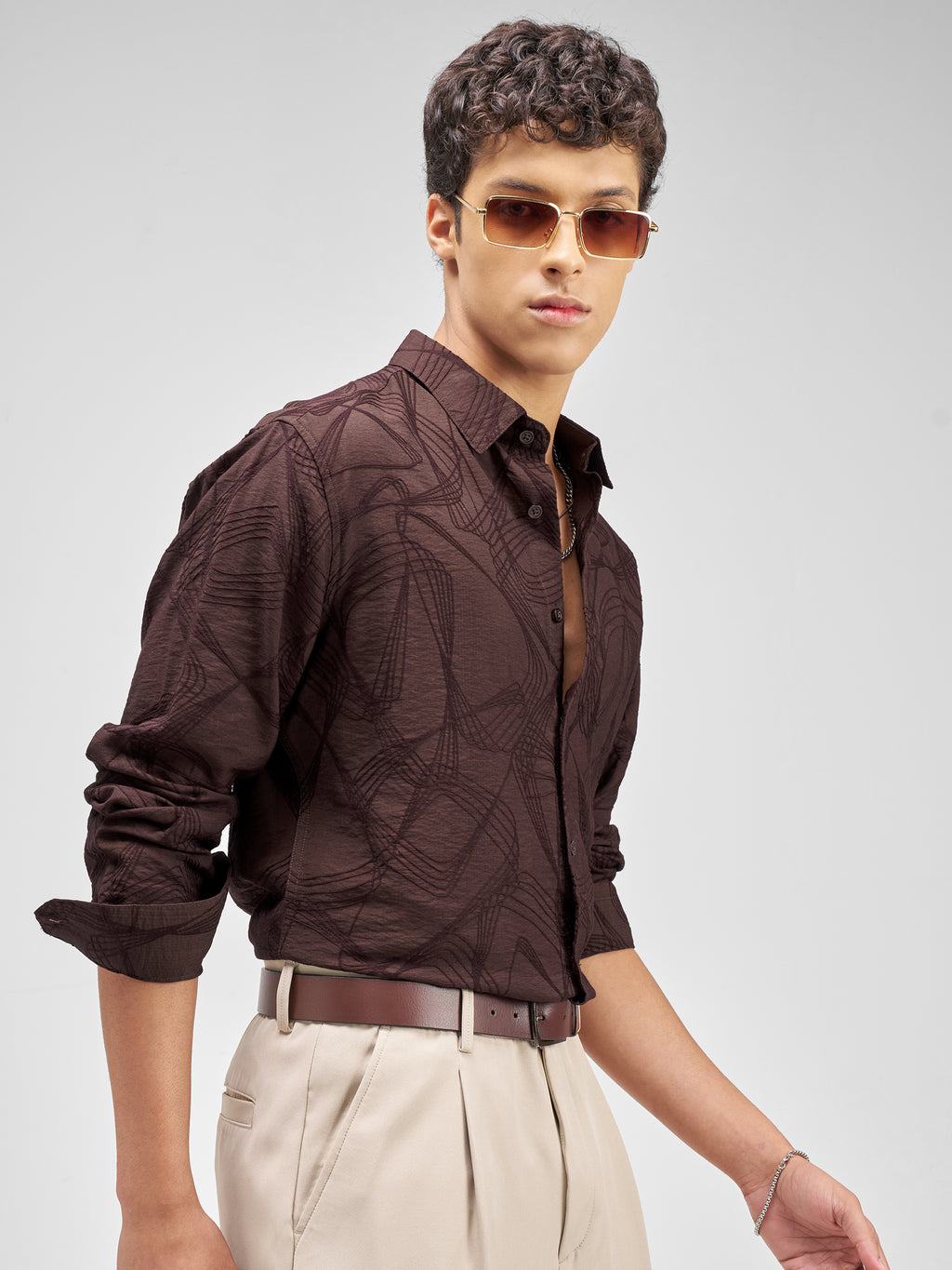 Highlander Men Burgundy Embroidered Relaxed Fit Casual Shirt - Burgundy - Image 6