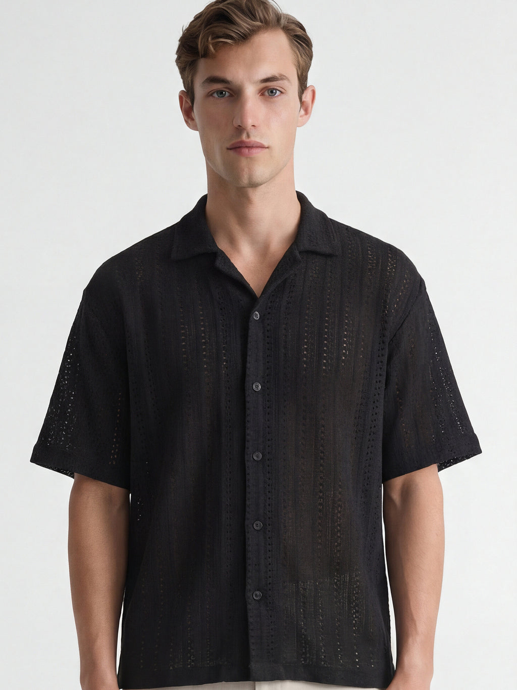 Highlander Men Black Self Design Relaxed Fit Casual Shirt - Black - Image 1