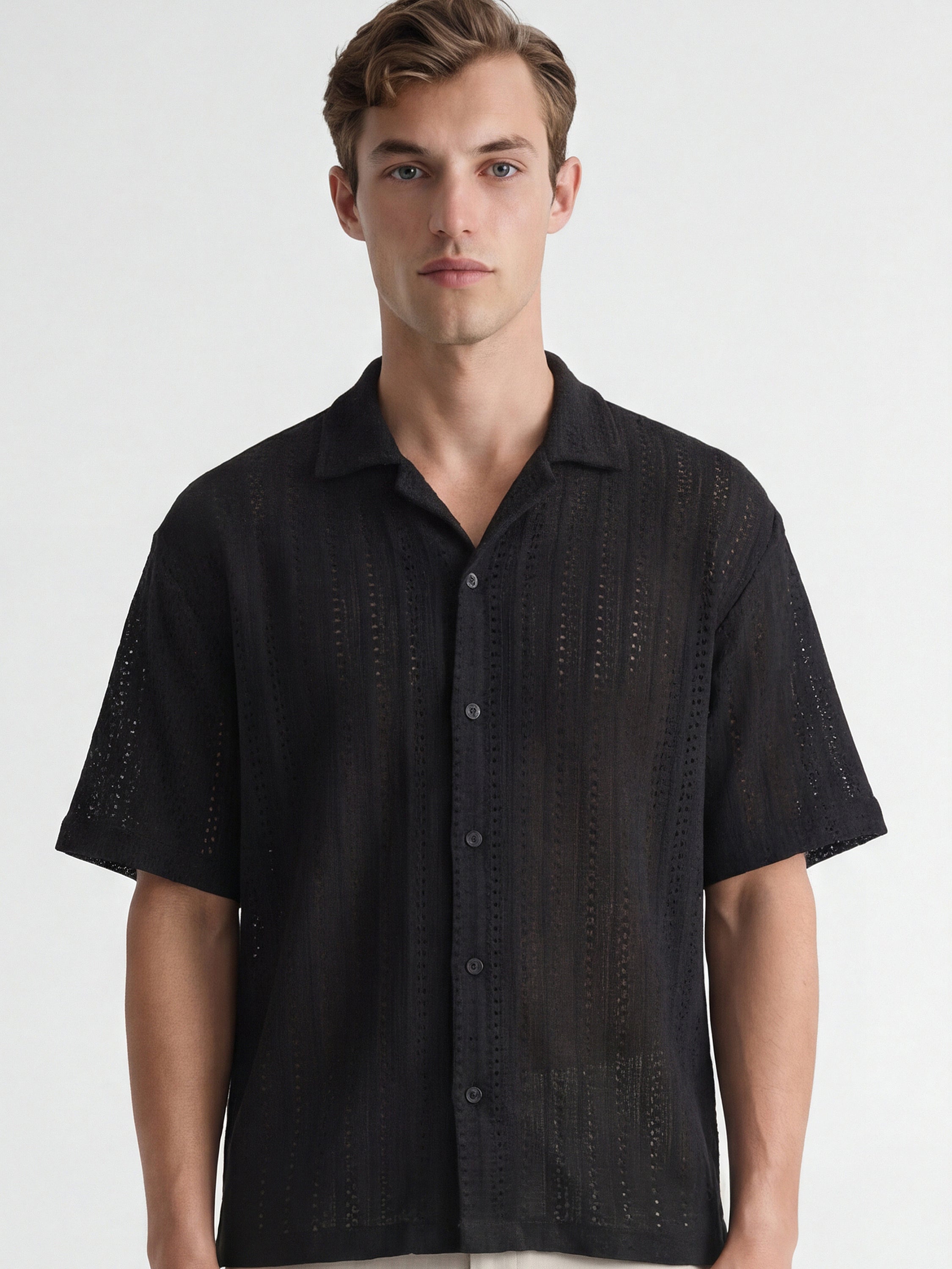 Highlander Men Black Self Design Relaxed Fit Casual Shirt - Black - Image 1