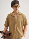 Highlander Men Khaki Self Design Relaxed Fit Casual Shirt - Khaki - Image 1