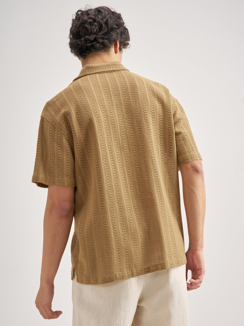 Highlander Men Khaki Self Design Relaxed Fit Casual Shirt - Khaki - Image 3