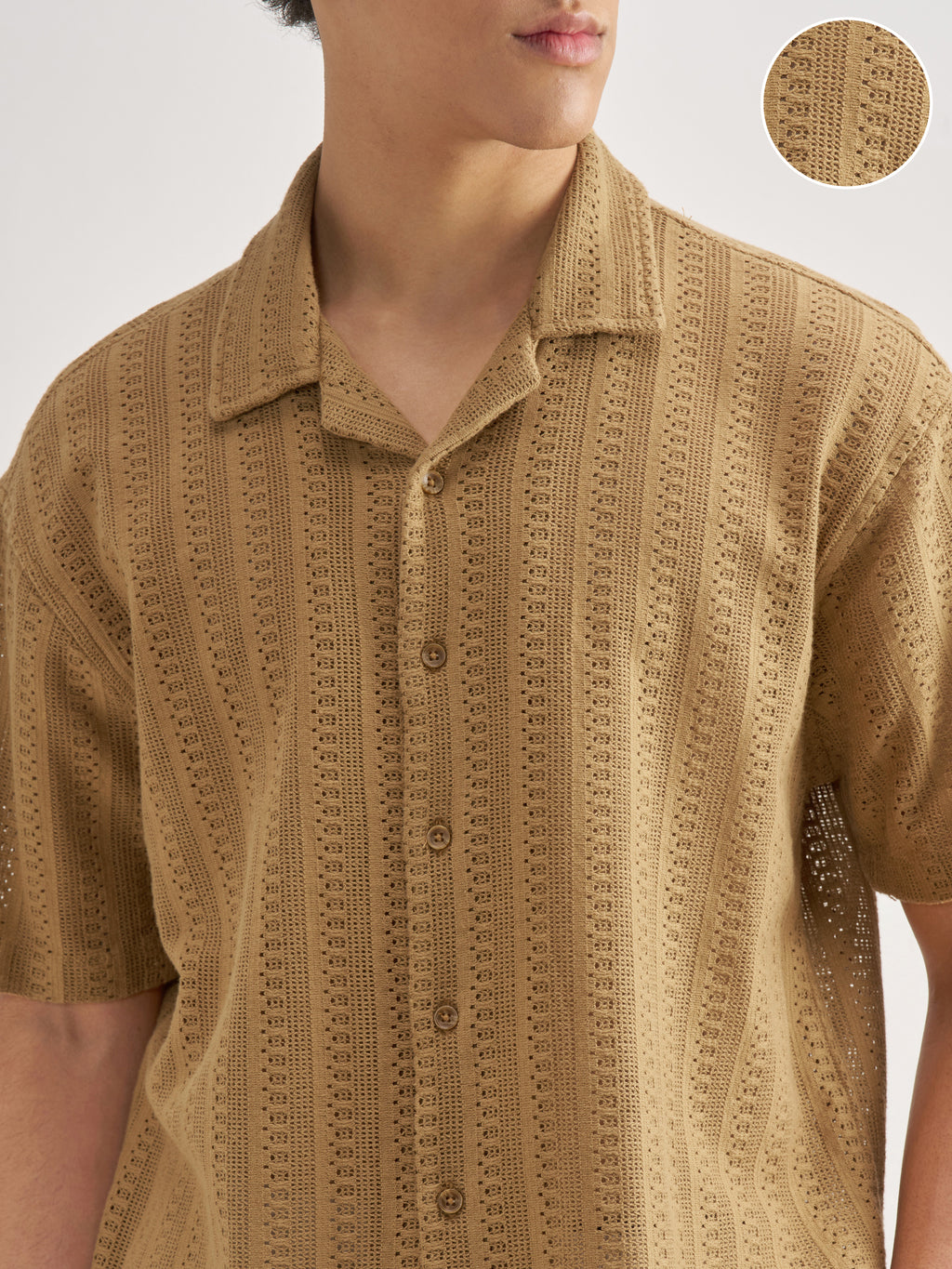 Highlander Men Khaki Self Design Relaxed Fit Casual Shirt - Khaki - Image 5