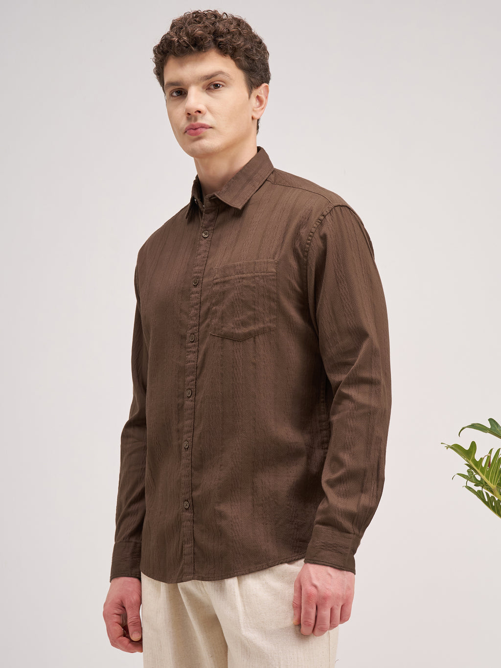 Highlander Men Brown Striped Regular Fit Casual Shirt - Brown - Image 4