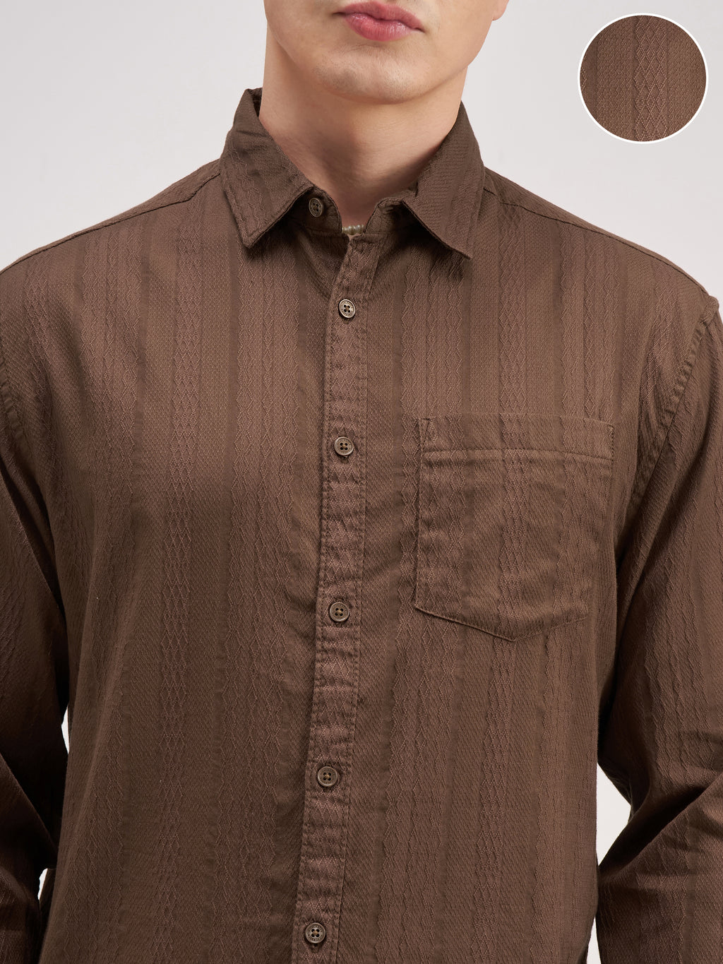 Highlander Men Brown Striped Regular Fit Casual Shirt - Brown - Image 5