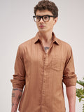 Highlander Men Coral Striped Regular Fit Casual Shirt - Coral - Image 1