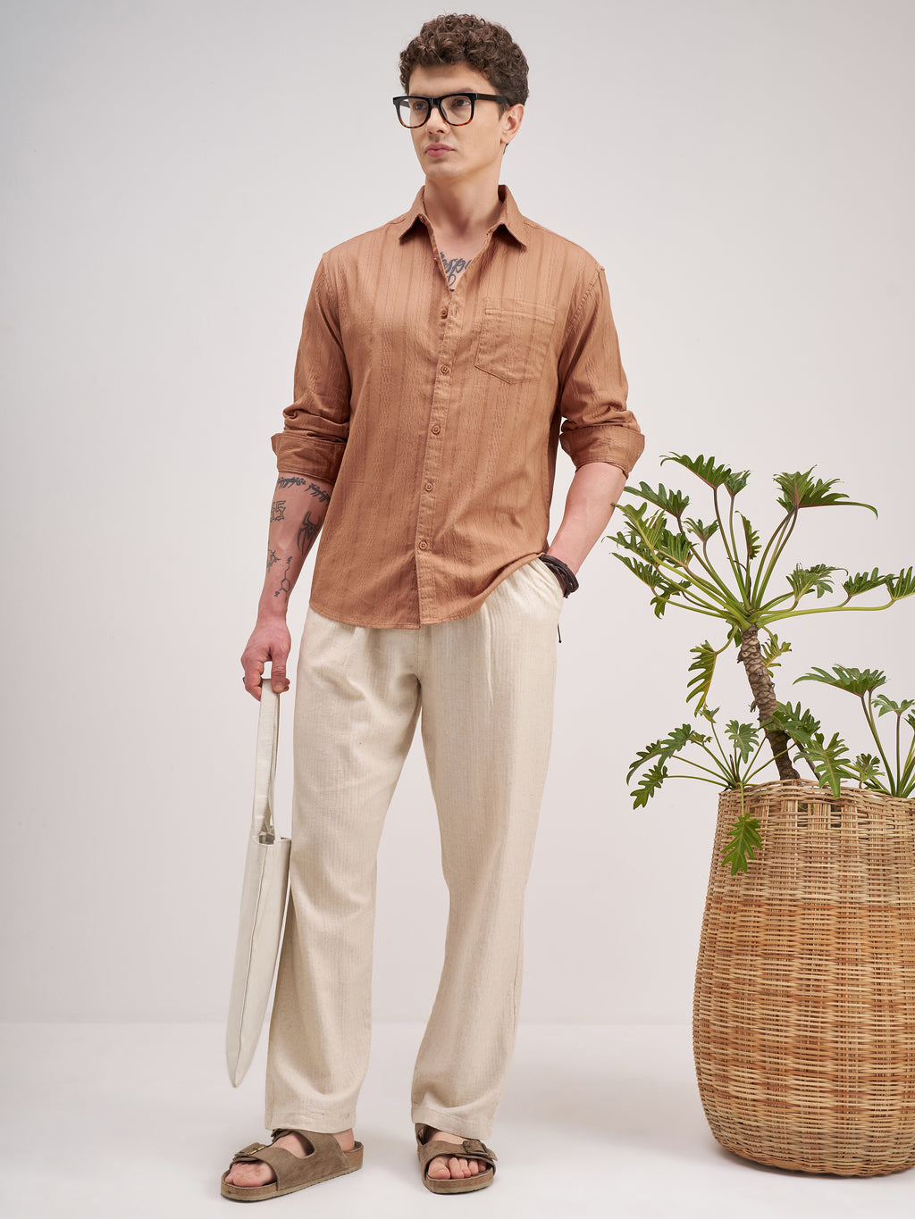 Highlander Men Coral Striped Regular Fit Casual Shirt - Coral - Image 2
