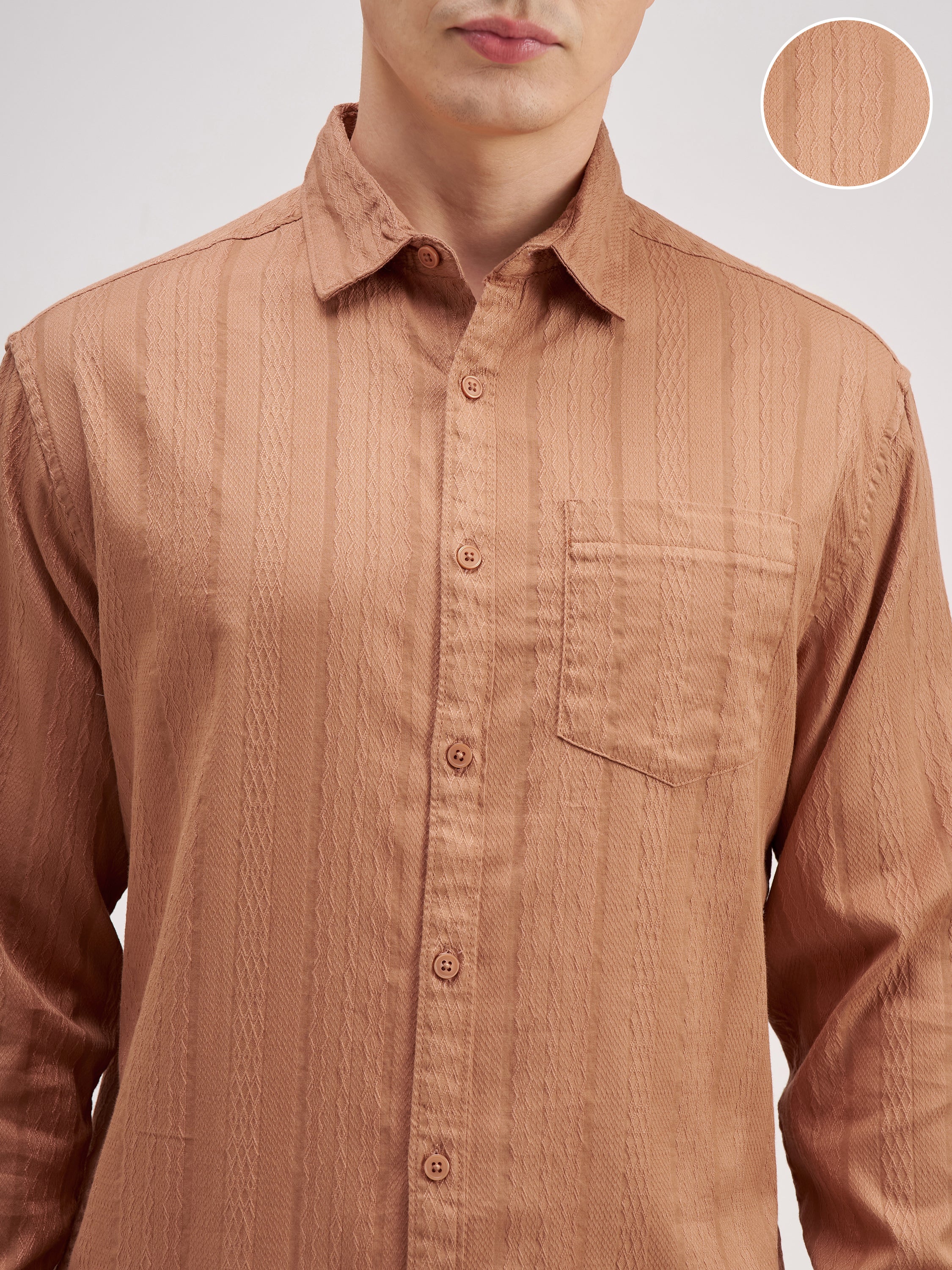 Highlander Men Coral Striped Regular Fit Casual Shirt - Coral - Image 5